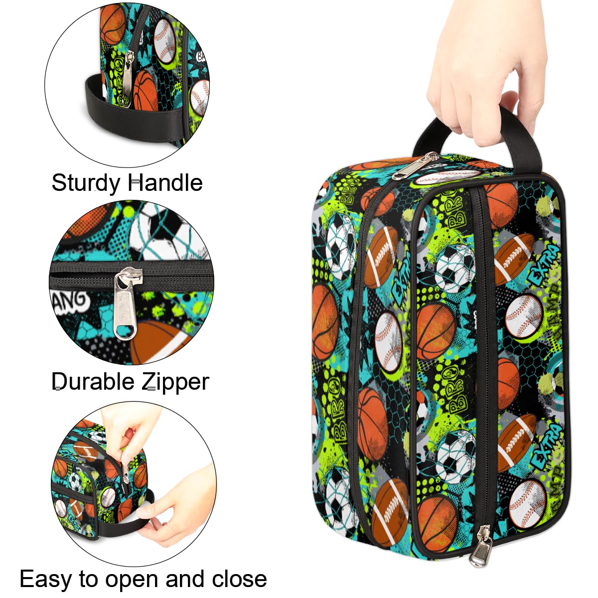 Basketball & Baseball Themed Waterproof Hanging Toiletry Bag for Men & Boys - Large Capacity Travel Dopp Kit for Shaving, Sports & Shower - Perfect for Gym, Camping & Vacation Essentials