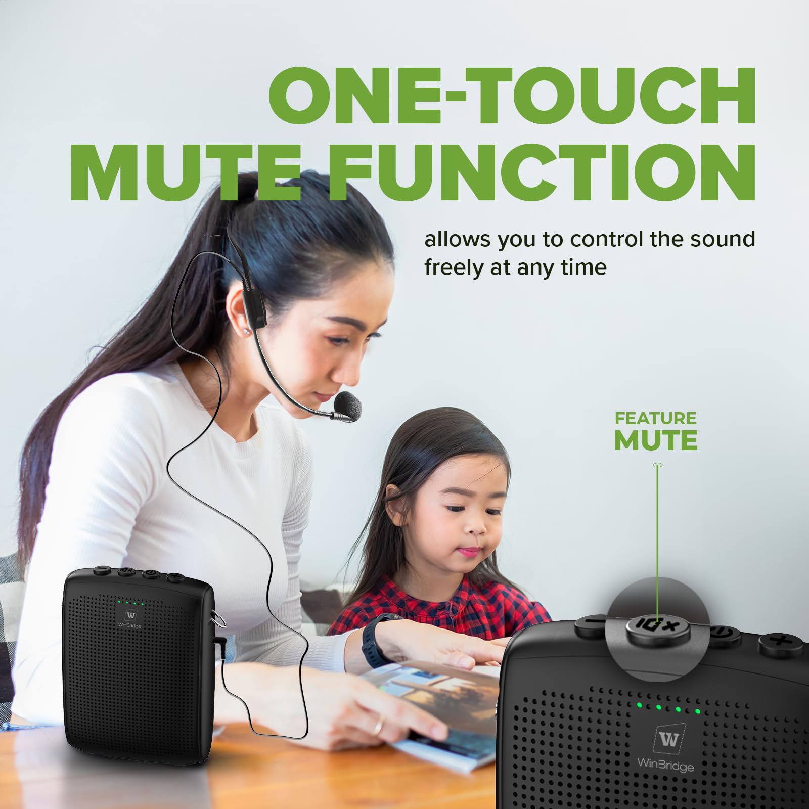 15W WB003 Personal Voice Amplifier with Wired Headset Mic - Portable Rechargeable Megaphone & Bluetooth PA System for Teachers (2600mAh) - Ideal for Classroom Teaching, Outdoor Activities & Teacher Gifts