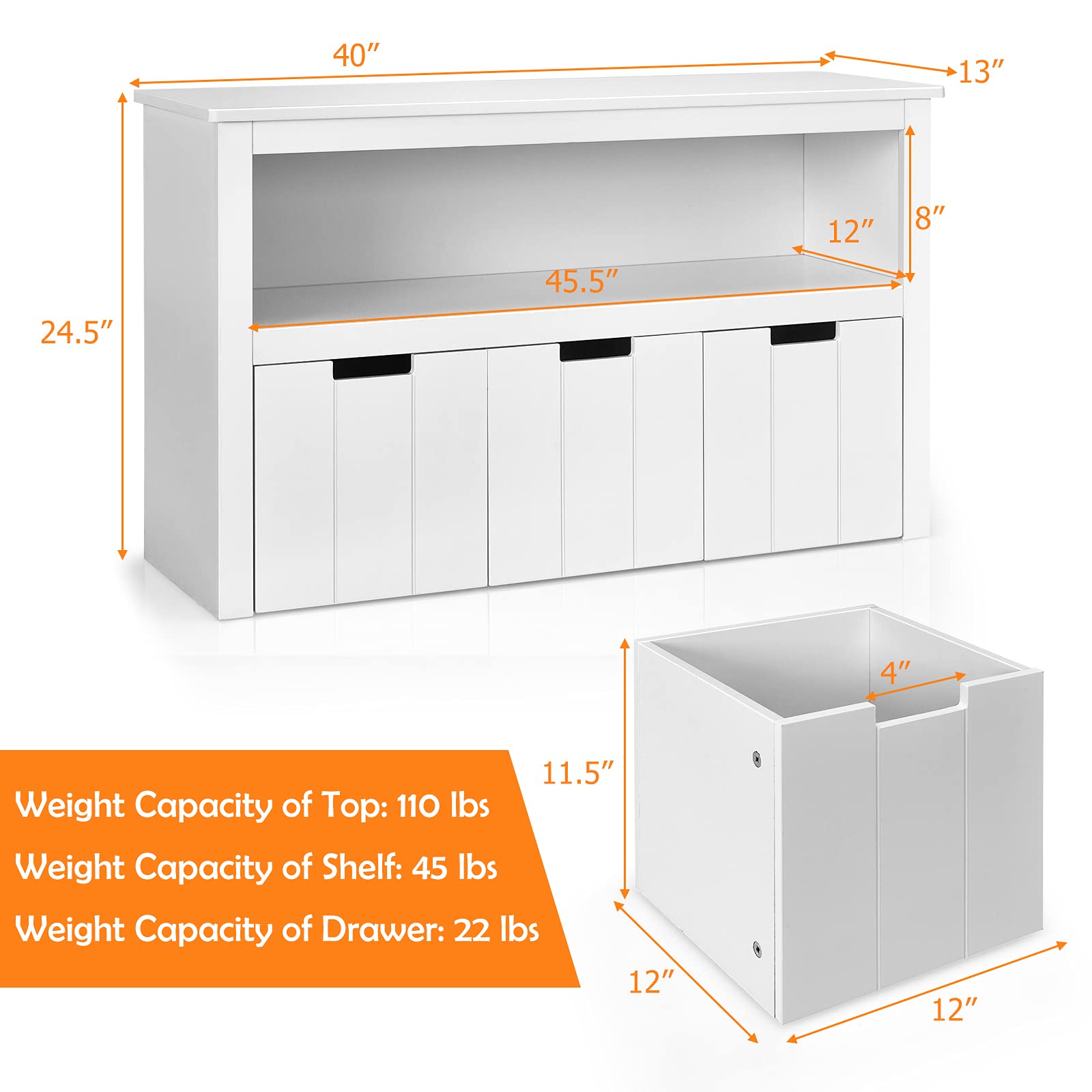 3-Drawer Storage Cabinet for Kids Toys with Large Open Shelf & Hidden Wheels - 2-in-1 Multifunctional Organizer for Bedroom, Living Room, Office - White | Perfect for Toy Storage, Home Organization & Small Space Furniture