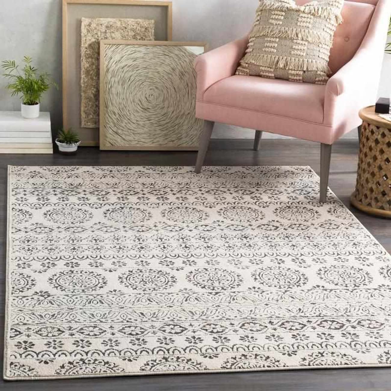 Mark&Day 8x10 Traditional Charcoal Area Rug - Soft & Durable Beige Black Carpet for Living Room, Bedroom, Kitchen | Perfect for Home Decor, Cozy Spaces & High Traffic Areas (7'10