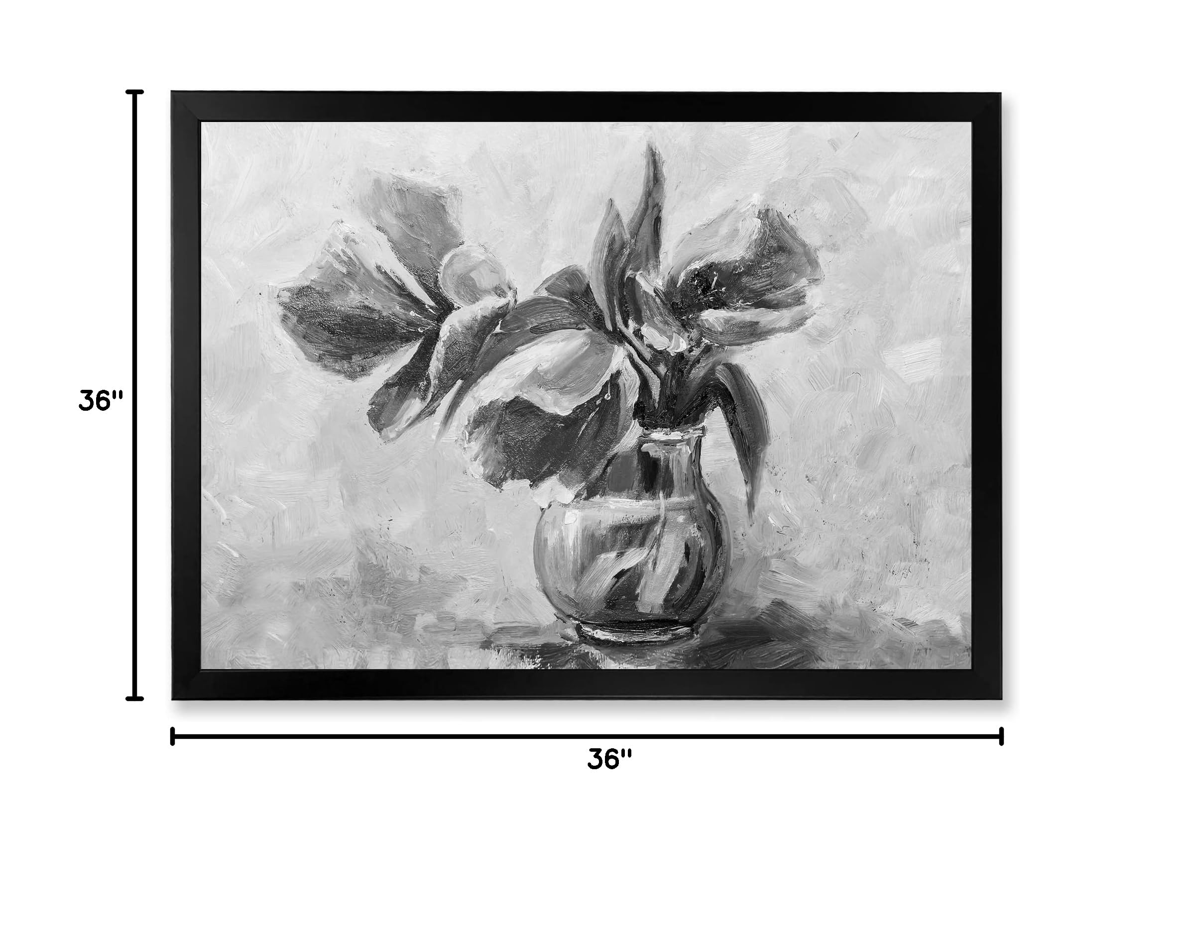 Monochrome Still Life Flower Vase Painting - Traditional Framed Wall Art Decor for Living Room, Bedroom & Office