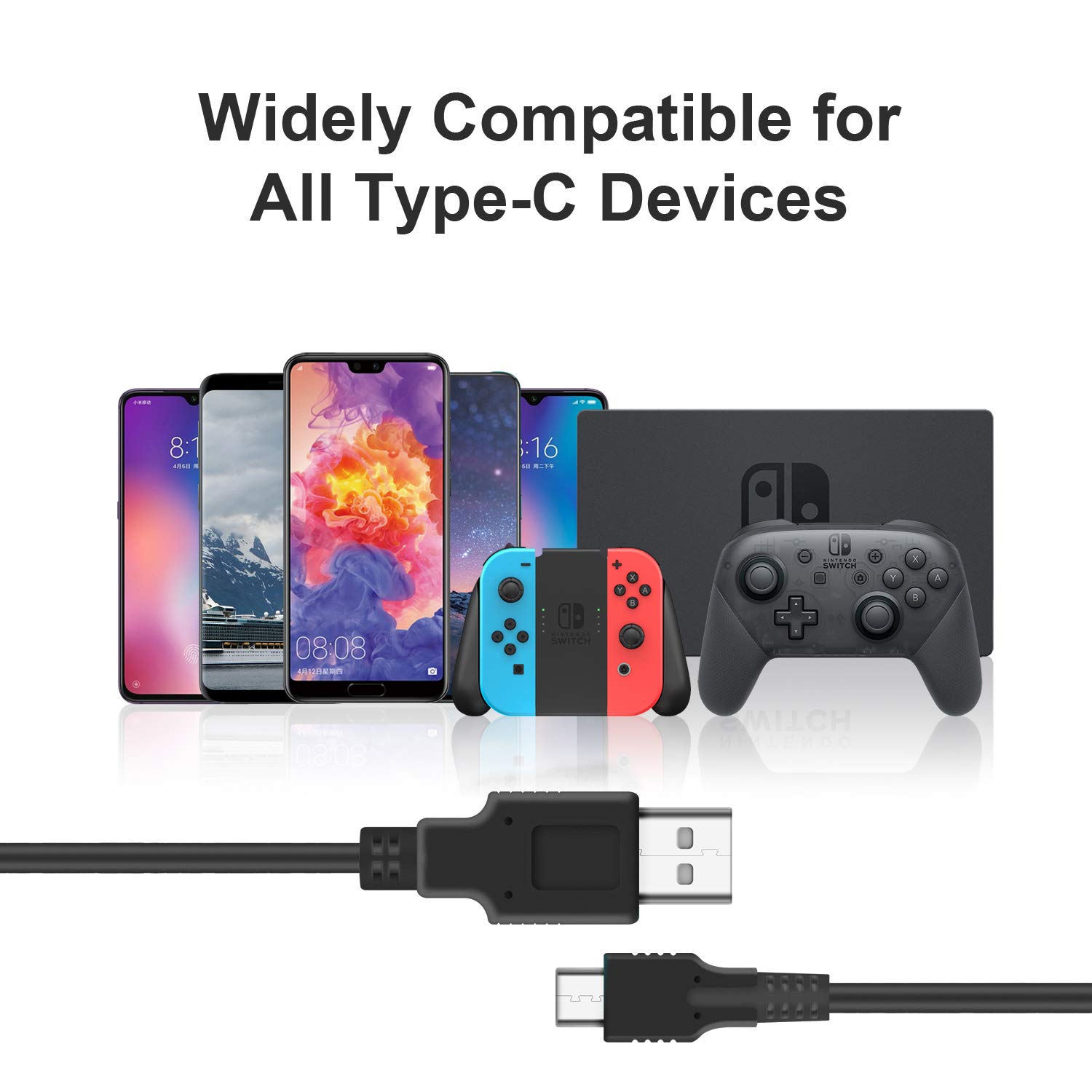 ECHZOVE Fast Charging Cable for Nintendo Switch & Pro Controllers - 4.92ft USB-C Cord with High-Speed Charging - Perfect for Gaming at Home or Travel - Black