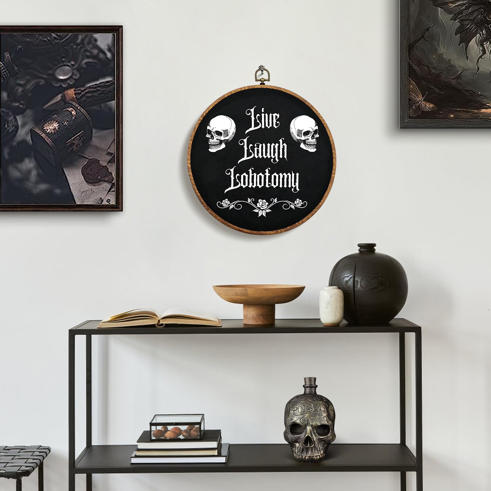 Gothic Wall Art - Live Laugh Lobotomy Sign for Bedroom & Office Decor