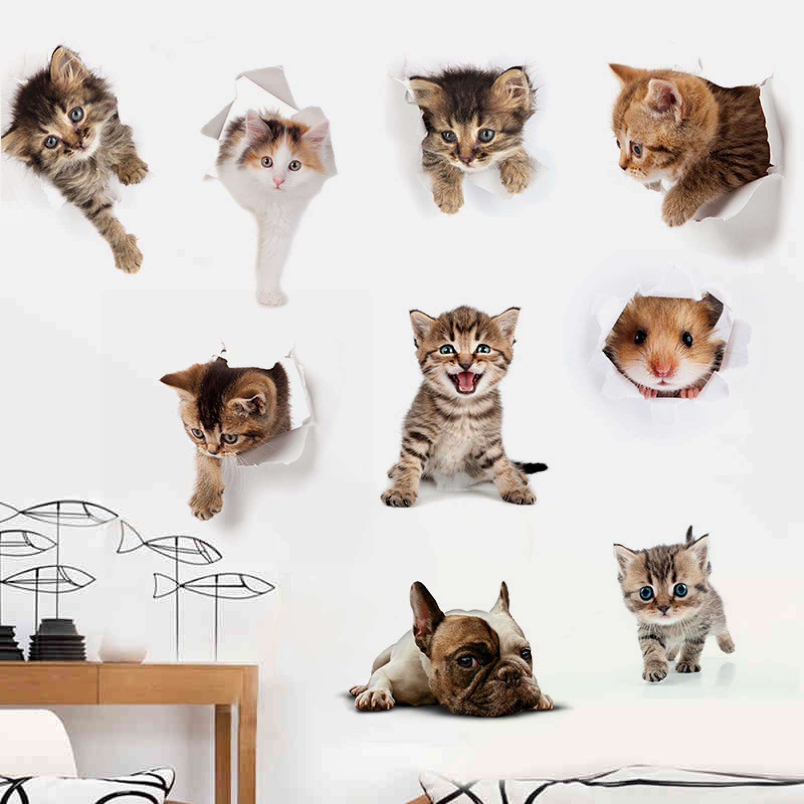 Cute Cartoon Animal Wall Decals - Adorable Kitten & Puppy Stickers for Bathroom Decor | Waterproof Vinyl Wall Art for Kids Room, Nursery, and Toilet