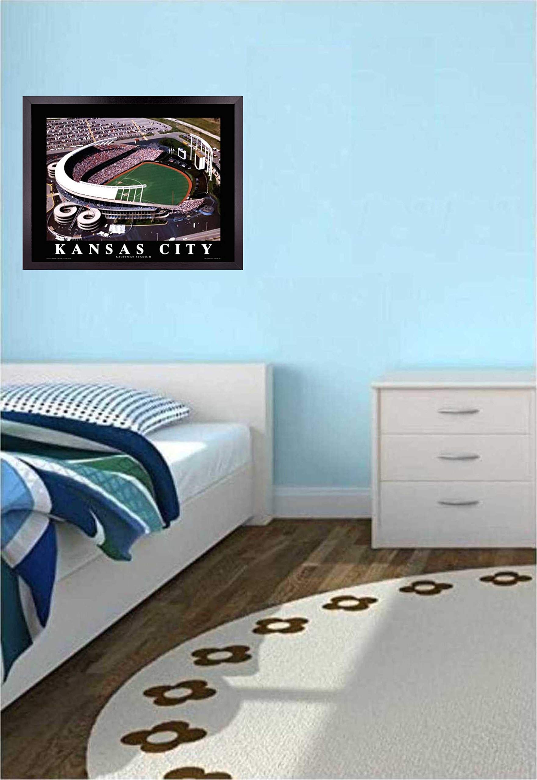 Kauffman Stadium Baseball Wall Art - 23x29 Inch Framed Print Poster | Kansas City Royals Game Field & Ball Park Aerial View | Home Decor for Bedroom, Living Room, Office | Perfect Gift for Baseball Fans, Men & Women