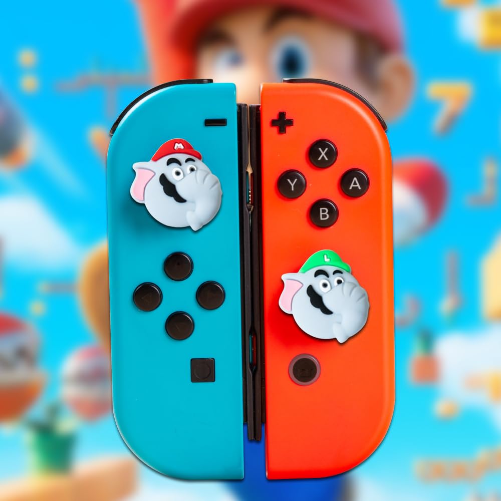 PERFECTSIGHT Elephant Switch Thumb Grip Caps - 4PCS Kawaii Silicone Joystick Covers for Nintendo Switch OLED/Switch Lite - 3D Skin Analog Stick Button Protectors for Joy-Con Controllers - Perfect for Mario Fans & Gaming Enthusiasts - Great for Enhanced Grip and Comfort During Long Gaming Sessions