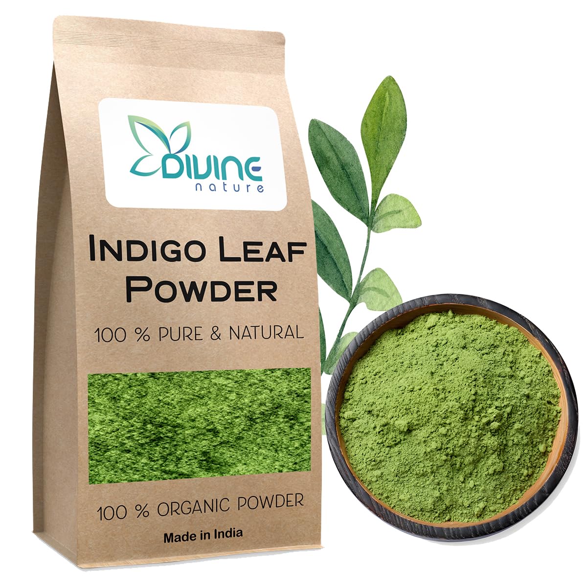 Divine Nature 100% Pure Organic Indigo Powder for Natural Black Hair Dye - 200g | Chemical-Free Herbal Hair Color for Gray Coverage & Hair Growth | Perfect for DIY Hair Coloring at Home