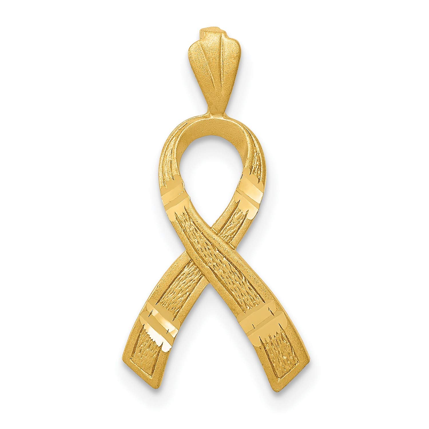 14K Yellow Gold Cancer Awareness Ribbon Pendant Necklace - 22mm x 10mm - Symbol of Hope & Support for Survivors & Fighters - Perfect for Fundraisers, Gifts & Everyday Wear