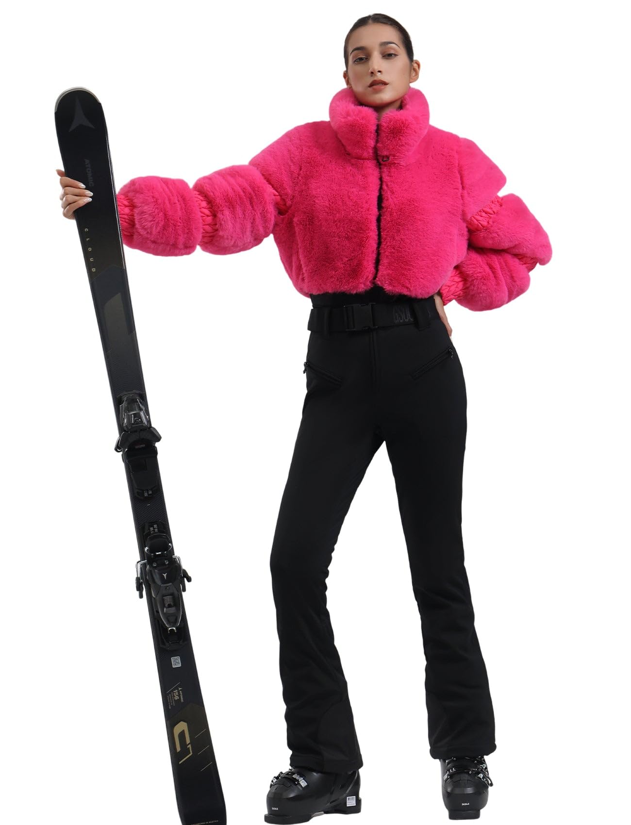 GSOU SNOW Women's Insulated One-Piece Ski Suit with Faux Fur Collar - Windproof Snowboard Jumpsuit for Winter Sports & Outdoor Activities | Perfect for Skiing, Snowboarding & Cold Weather Adventures