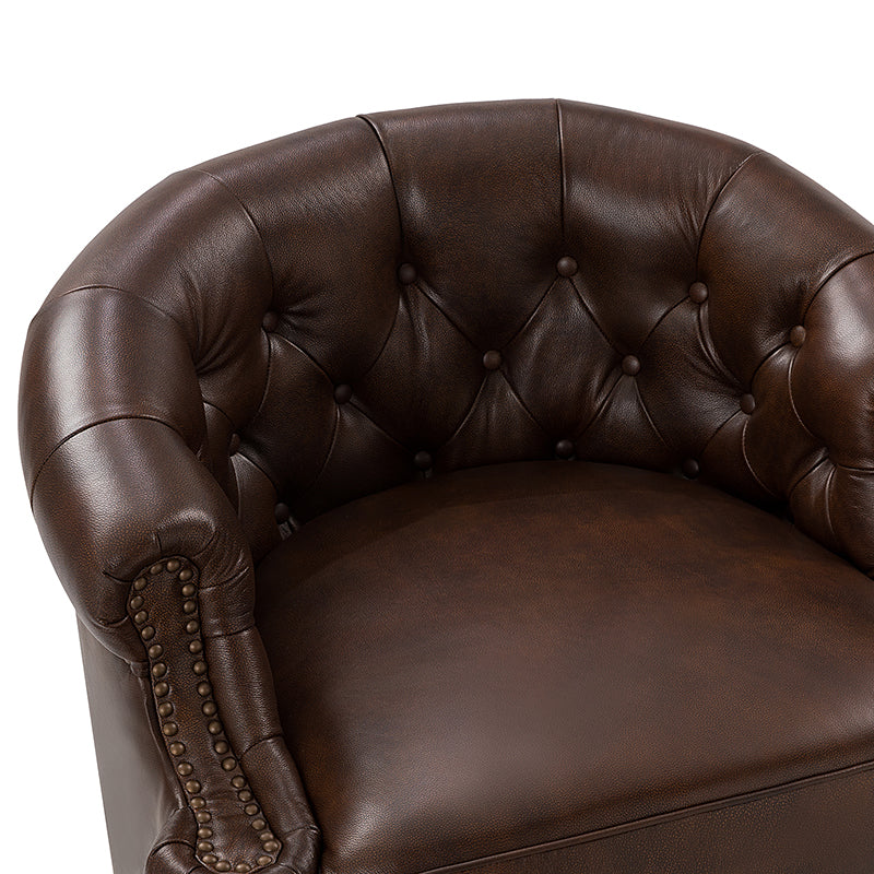 Alonso Classic Chesterfield Genuine Leather Swivel Chair - Premium Office Chair with Button Tufted Back & 360° Rotation - Perfect for Home Office, Study Room & Executive Workspace