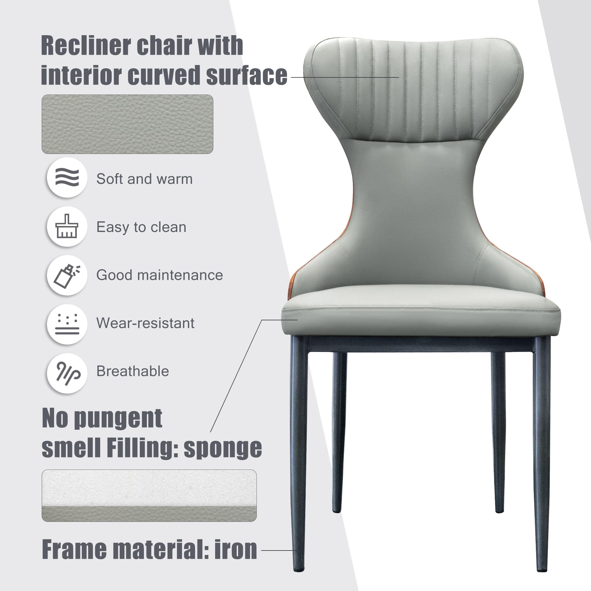 Premium Leather Dining Chairs Set of 2 - Modern Color-Block Design with Metal Legs & Soft Cushions - Fishtail Back Armless Chairs for Kitchen, Dining Room & Living Room - Perfect for Modern Homes, Restaurants & Cozy Gatherings