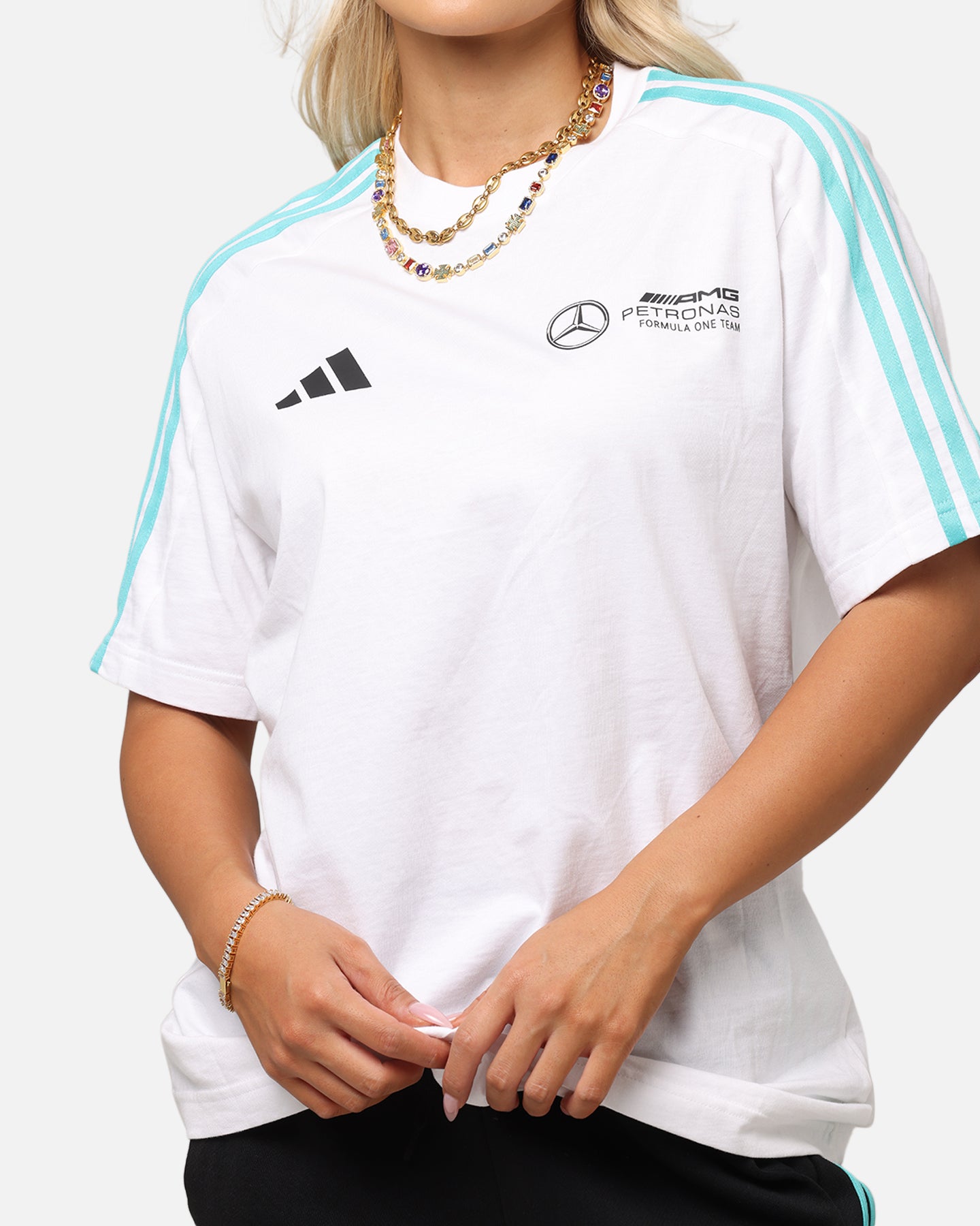 Adidas x Mercedes AMG Petronas Formula One F1 DNA T-Shirt - White - Official Licensed Motorsport Tee for Racing Fans & Casual Wear