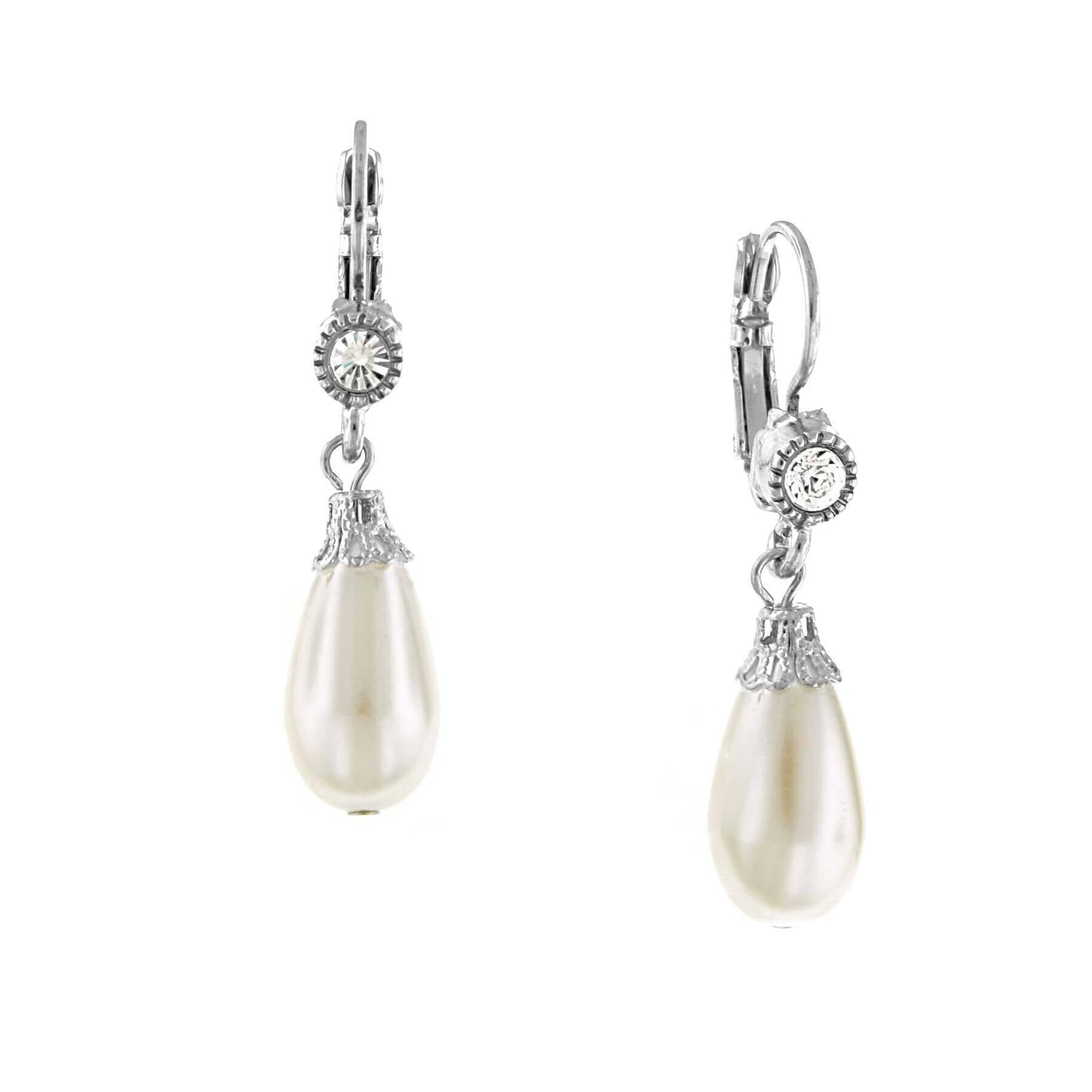 1928 Bridal Round Crystal & Faux Pearl Drop Earrings - Vintage Inspired Wedding Jewelry for Brides, Bridesmaids & Formal Occasions