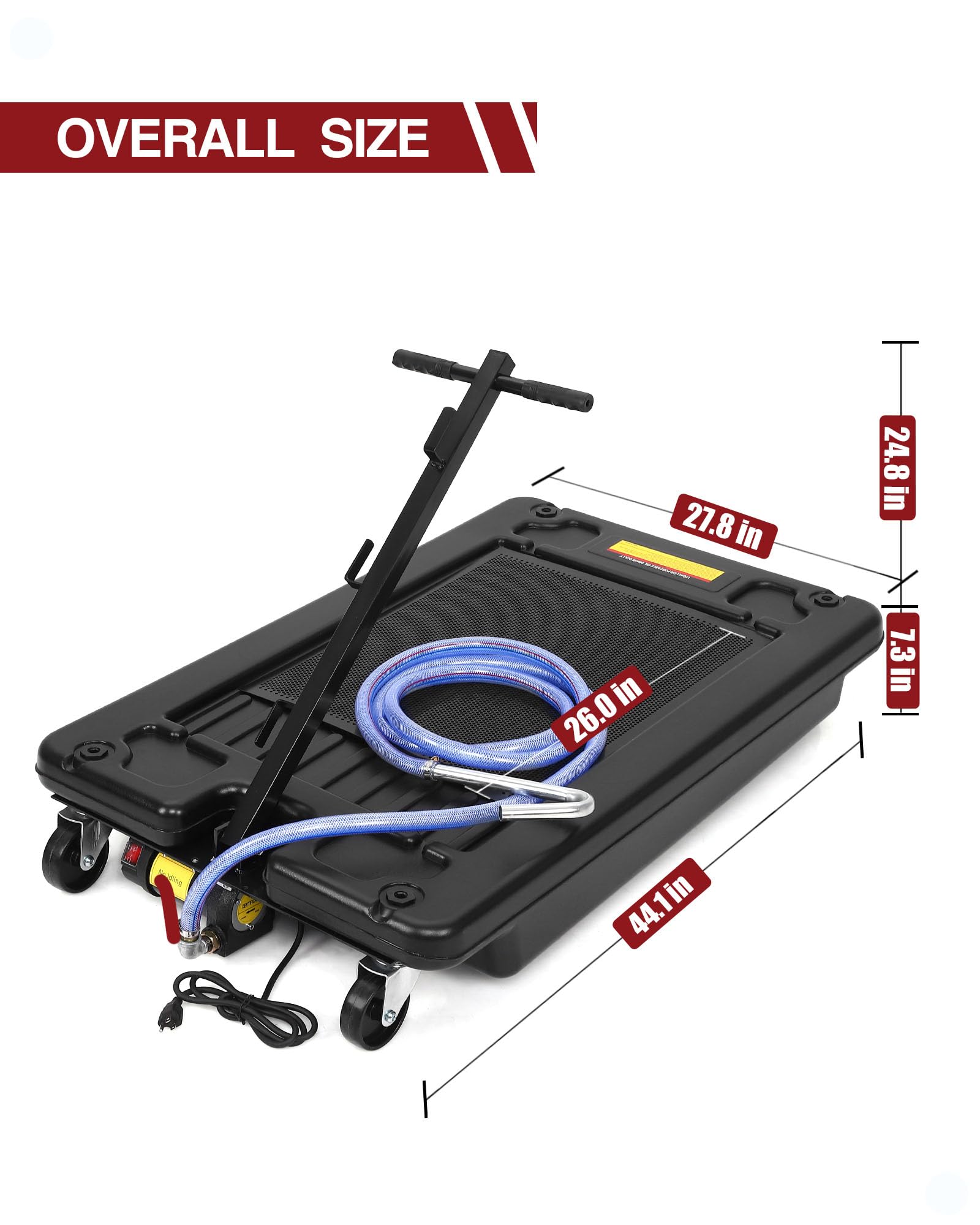17 Gallon Low Profile Electric Oil Drain Pan with 110V Pump - 8FT Hose & Folding Handle - Rolling Oil Change Cart for Cars, Trucks, Buses, RVs - Ideal for Quick & Mess-Free Oil Changes in Home Garages & Auto Shops