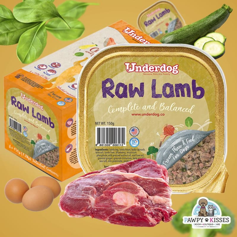 Premium Underdog Raw Lamb Fresh Frozen Dog Food - 1.2kg / 3kg - All-Natural Grain-Free High-Protein Meal for Puppies & Adult Dogs - Perfect for Raw Diet, Training Treats & Digestive Health