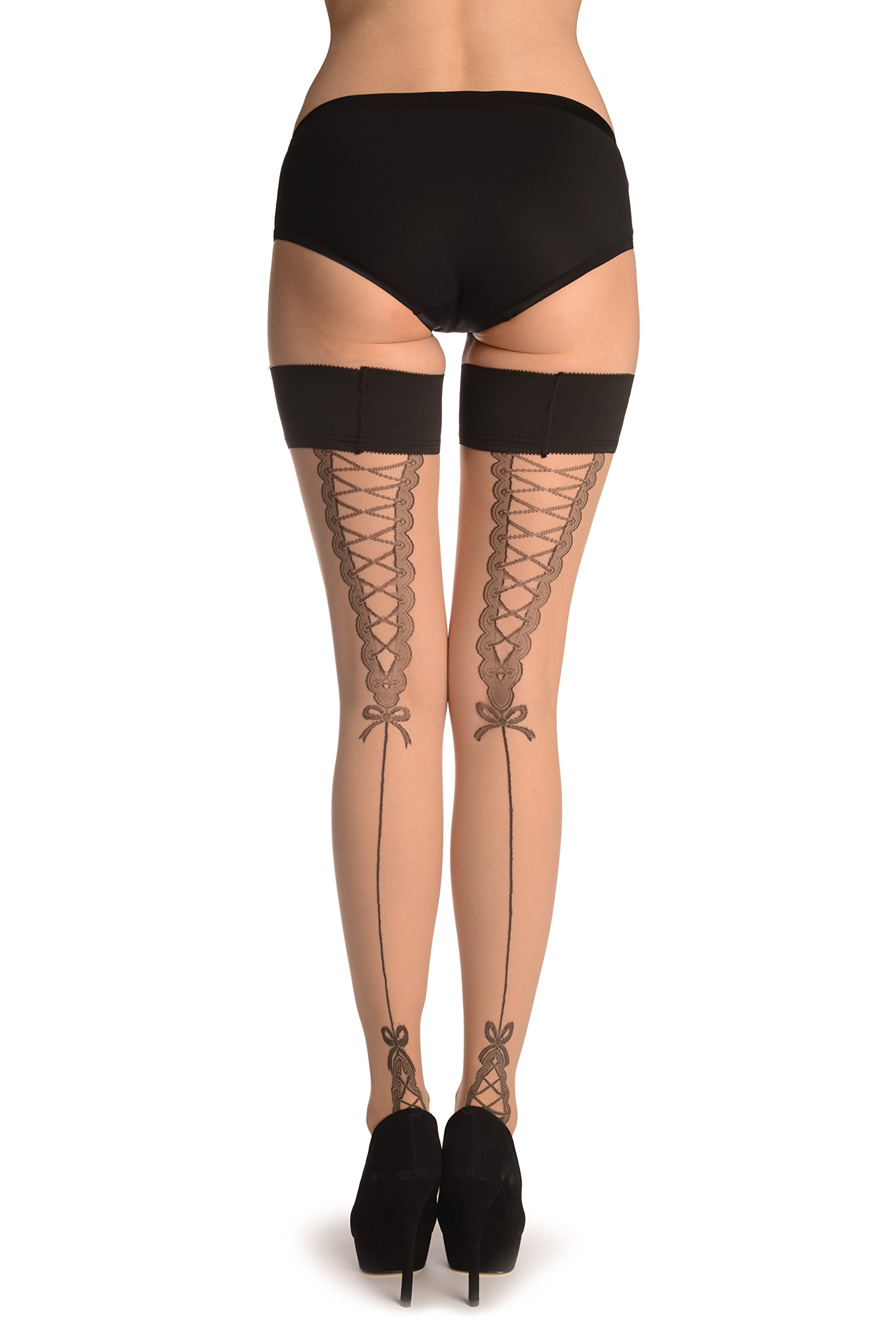 LissKiss Nude Stay-Up Thigh High Stockings with French Corset Back Seam - Sexy Hold Ups for Women | Perfect for Date Night, Bridal Wear & Special Occasions
