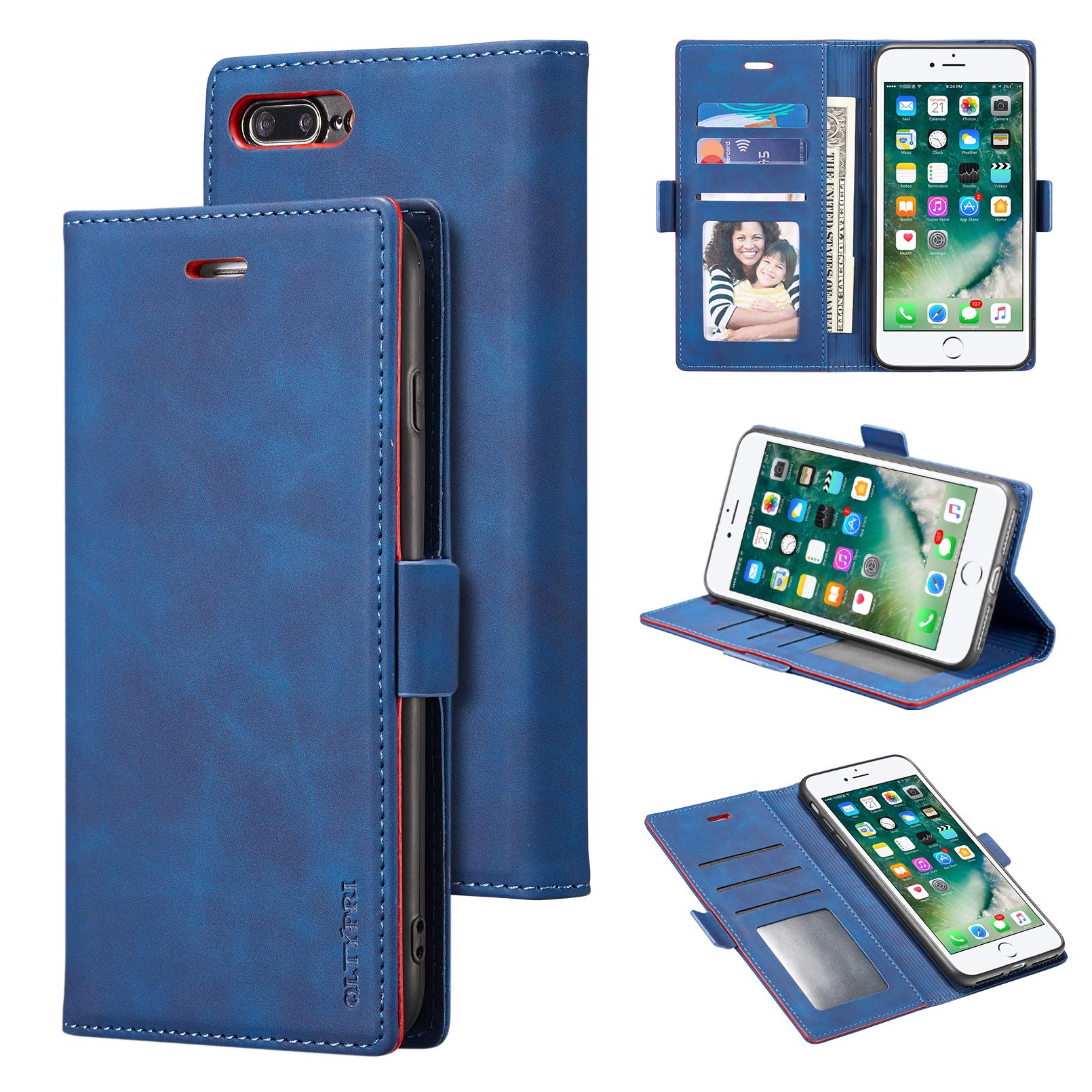 QLTYPRI Premium PU Leather Wallet Case for iPhone SE 2022 5G/SE 2020/8/7 - Slim Shockproof Flip Cover with Card Slots, Kickstand & Magnetic Closure (Blue) | Perfect for Daily Use, Travel & Hands-Free Viewing