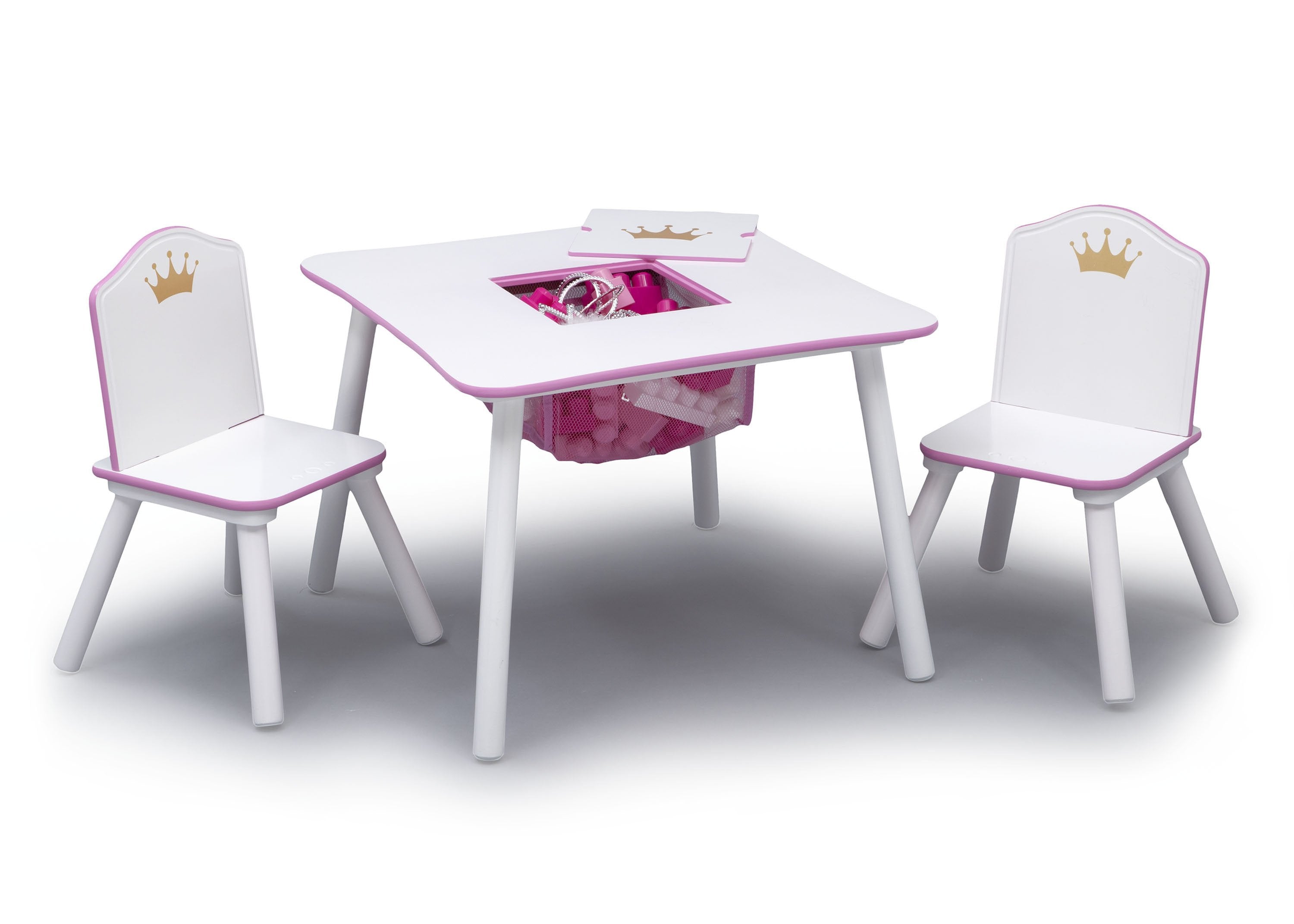 Princess Crown Kids Chair and Table Set - White & Pink - Perfect for Birthday Parties, Tea Time, and Playroom Decor