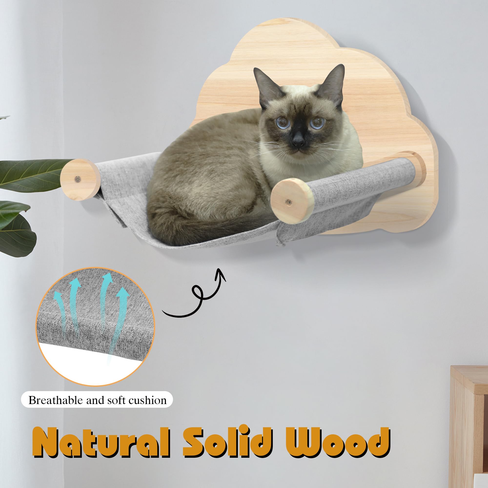 Wall Mounted Cat Furniture Set - 3PCS Solid Wood Shelves & Perches for Climbing & Lounging