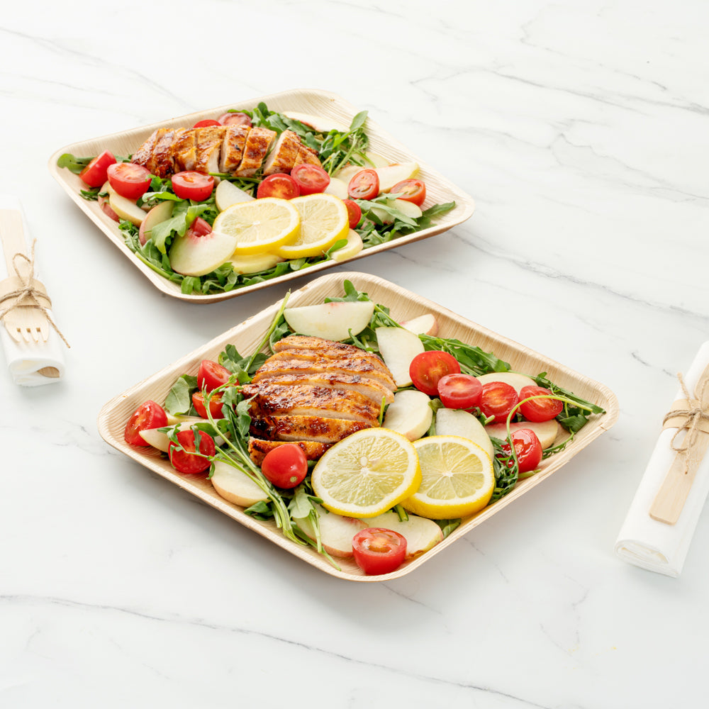 Eco-Friendly 100-Pack Natural Palm Leaf Plates & 100-Piece Bamboo Disposable Flatware Set - Biodegradable Dinnerware for Parties, Picnics, Weddings & Sustainable Events