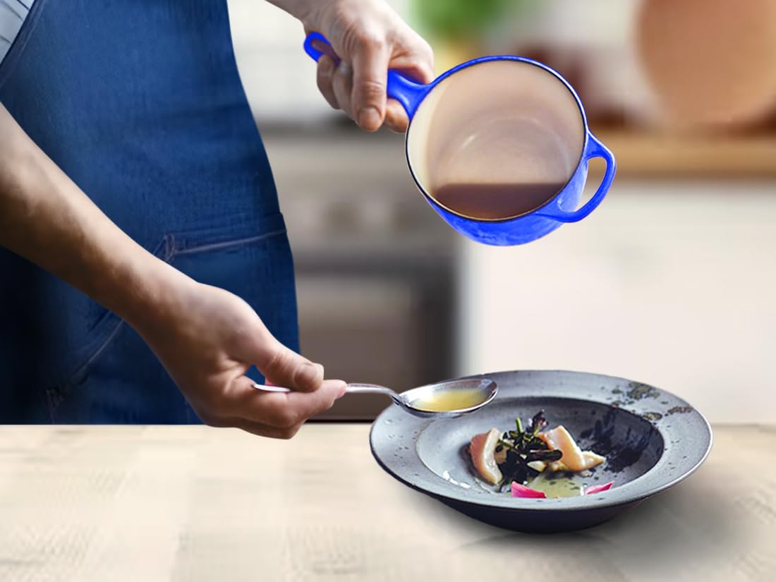 Healthy Choices 1 Quart Enameled Cast Iron Saucepan with Lid - Mini Cooking Pot for Pasta Sauce, Gravy & Single Servings | Durable Blue Enamel Cookware for Home Kitchen | Easy to Clean & Maintain | Perfect for Small Batch Cooking, Melting Butter & Heating Milk