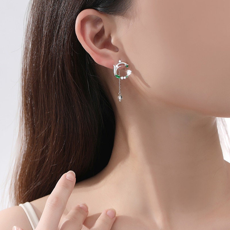 Forest Moss Agate Emerald Wedding Jewelry Set - Solitaire Green Crystal White Gold Dainty Pendant Necklace, Nature-Inspired Stud Earrings & Bracelet - Perfect for Bridal, Anniversary & Boho Chic Outfits