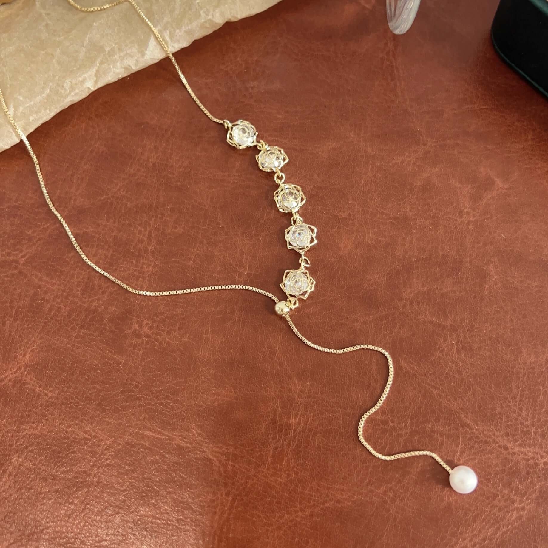 Elegant Pearl Flower Lariat Y Necklace for Women | 18K Gold Plated Bridal Jewelry Gift | Perfect for Weddings, Parties & Special Occasions - HN2449
