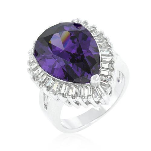 Elegant Cubic Zirconia Cocktail Ring in Purple & Clear - Perfect for Evening Parties, Weddings & Special Occasions