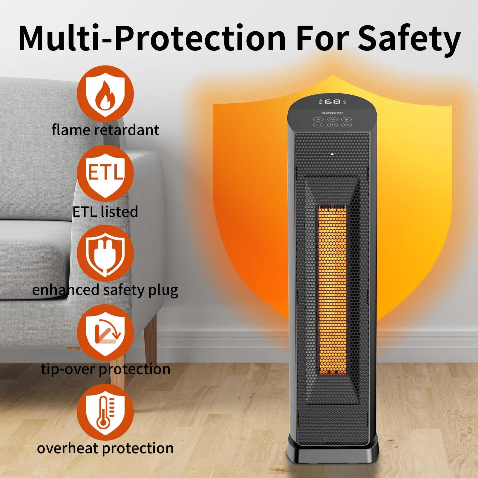 70° Oscillating Tower Space Heater with Remote - 1500W PTC Ceramic Heater with Thermostat, 24 Inch Indoor Electric Heater, 12H Timer & Quiet Operation - Perfect for Office, Home, Bedroom & Winter Warmth