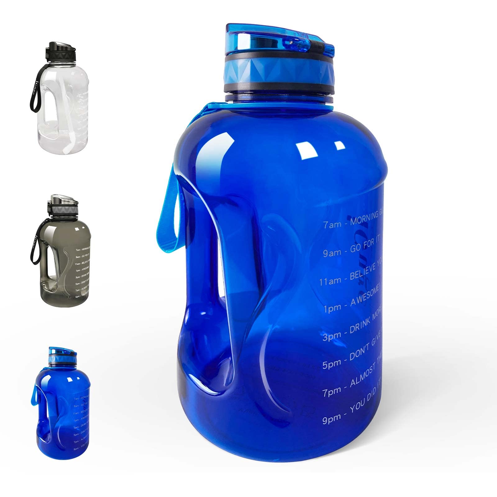 2.2L Motivational Water Bottle with Straw & Time Marker - Half Gallon BPA-Free Sports Water Jug, Leak Proof & Wide Mouth Design - Perfect for Gym, School, Office & Outdoor Cycling (Blue) - Stay Hydrated During Workouts, Hiking & Daily Activities