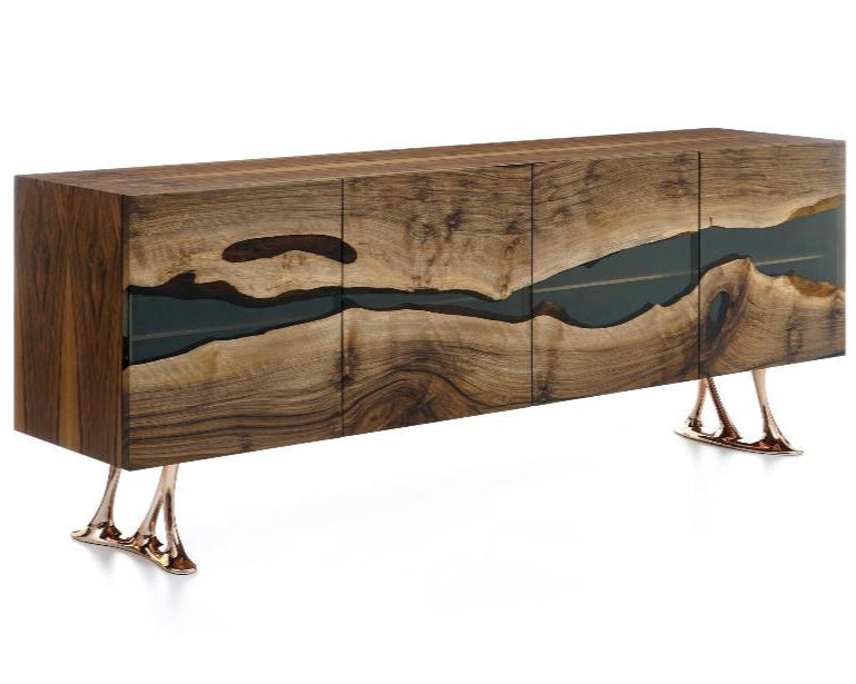 Modern Resin Credenza Sideboard Buffet for Dining Room & Living Room | Osso Collection | Stylish Storage Solution for Home Decor & Entertaining