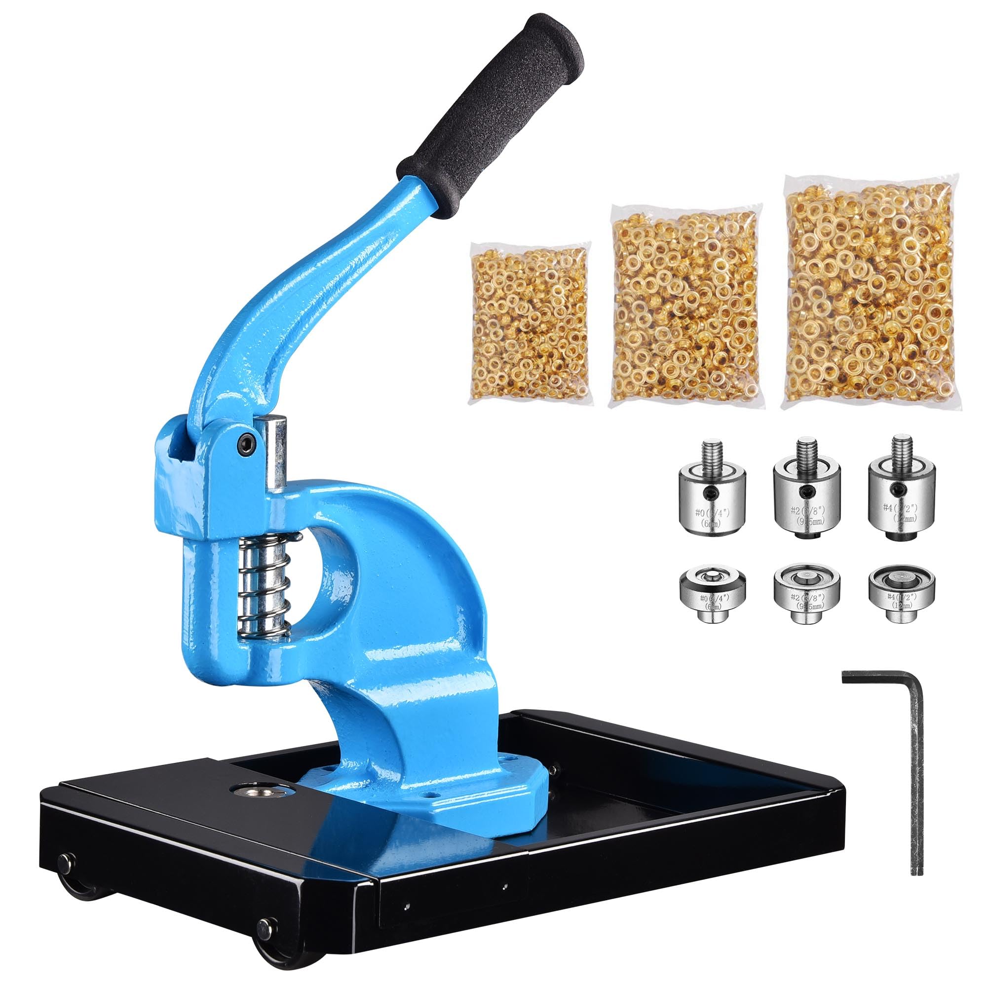 Heavy Duty #0/#2/#4 Die Hand Press Grommet Machine with Rolling Base - 900pcs Eyelets & Washers Punch Tool Kit (YES0389) for Leather, Fabric, Canvas, and DIY Projects