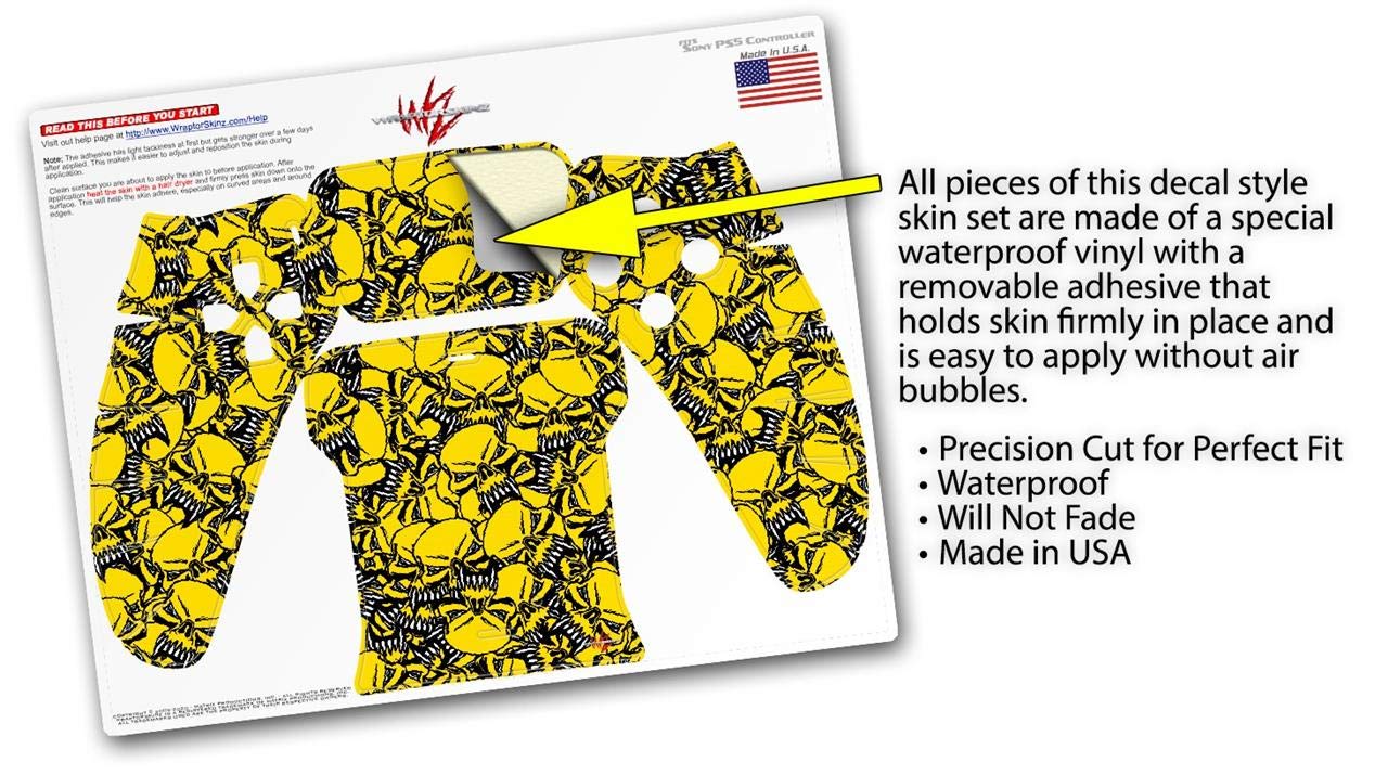 PS5 DualSense Controller Skin Wrap - Scattered Skulls Yellow for Gaming Protection