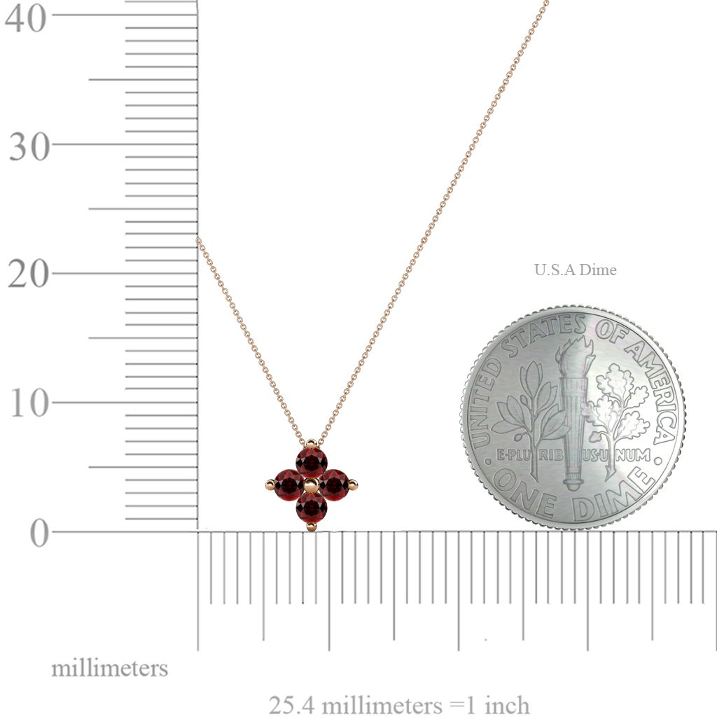 14K Rose Gold Floral Pendant with 0.34ctw Round Red Garnet Stones & 18