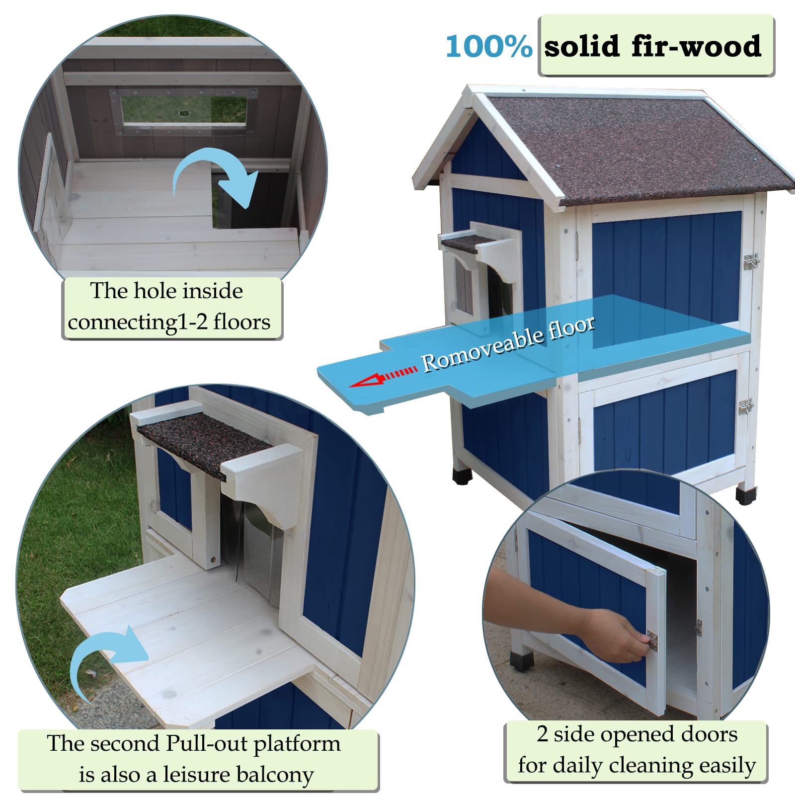 Rockever Weatherproof Outdoor Cat House - Large Wooden Shelter for Feral Cats with Escape Door | Durable Protection for Outdoor, Stray & Backyard Cats in All Seasons