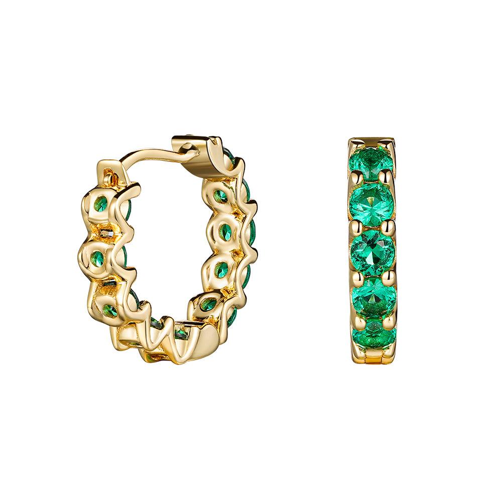 2.4 Carat (Ctw) Round Cut Emerald Eternity Hoop Earrings for Women - 14K Gold Plated Dangle Earrings for Wedding, Party & Everyday Wear