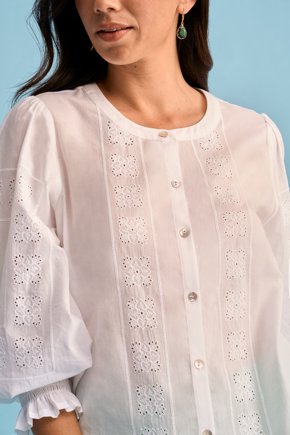 Premium Cotton Embroidered Shirt for Women - Soft White Casual Blouse with Elegant Embroidery | Perfect for Summer Outfits, Office Wear & Boho Style Fashion
