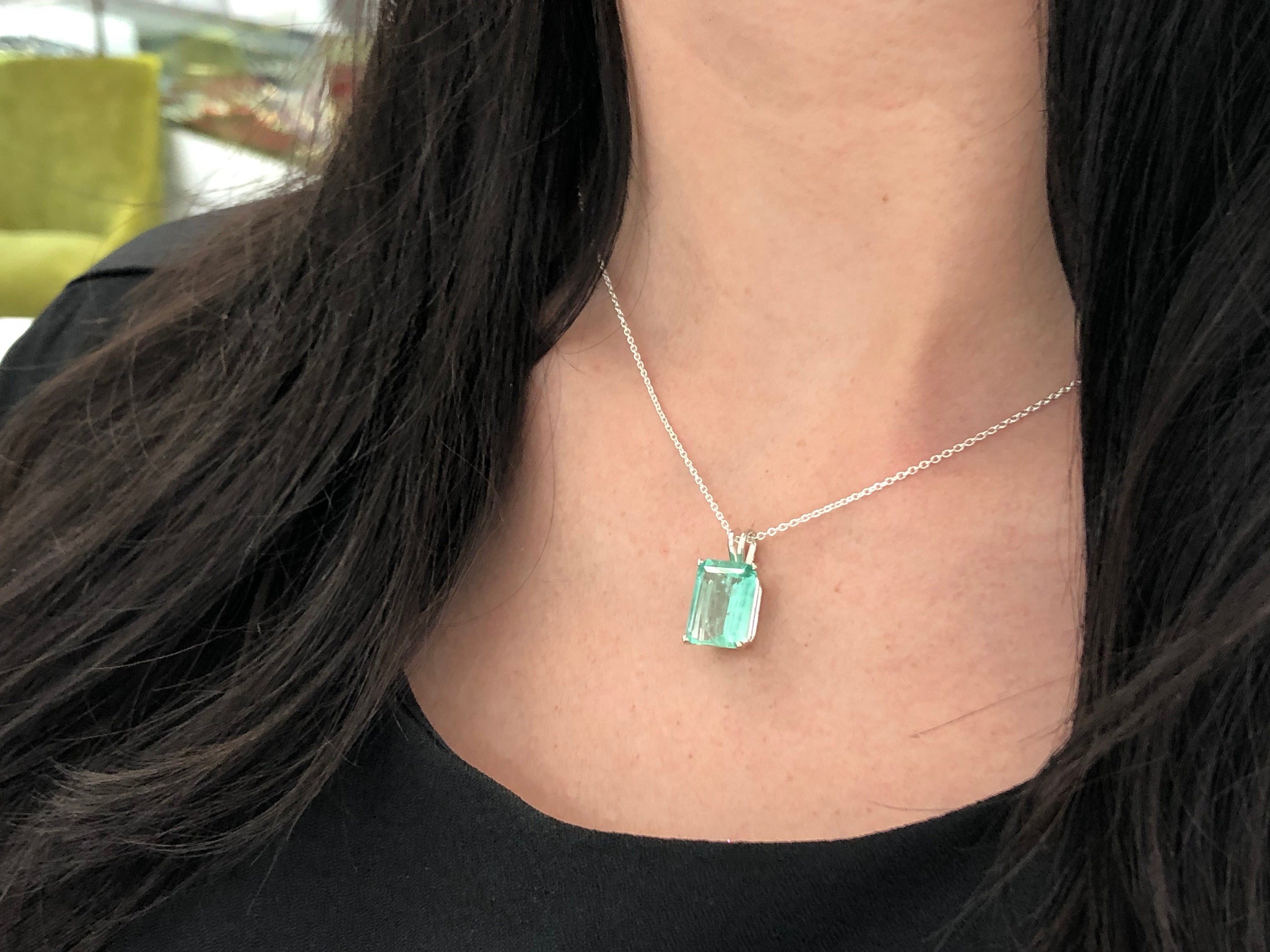 6.59 Carats Natural Colombian Emerald Pendant Necklace in 925 Sterling Silver - Elegant Jewelry Gift for Women, Perfect for Weddings, Anniversaries & Special Occasions