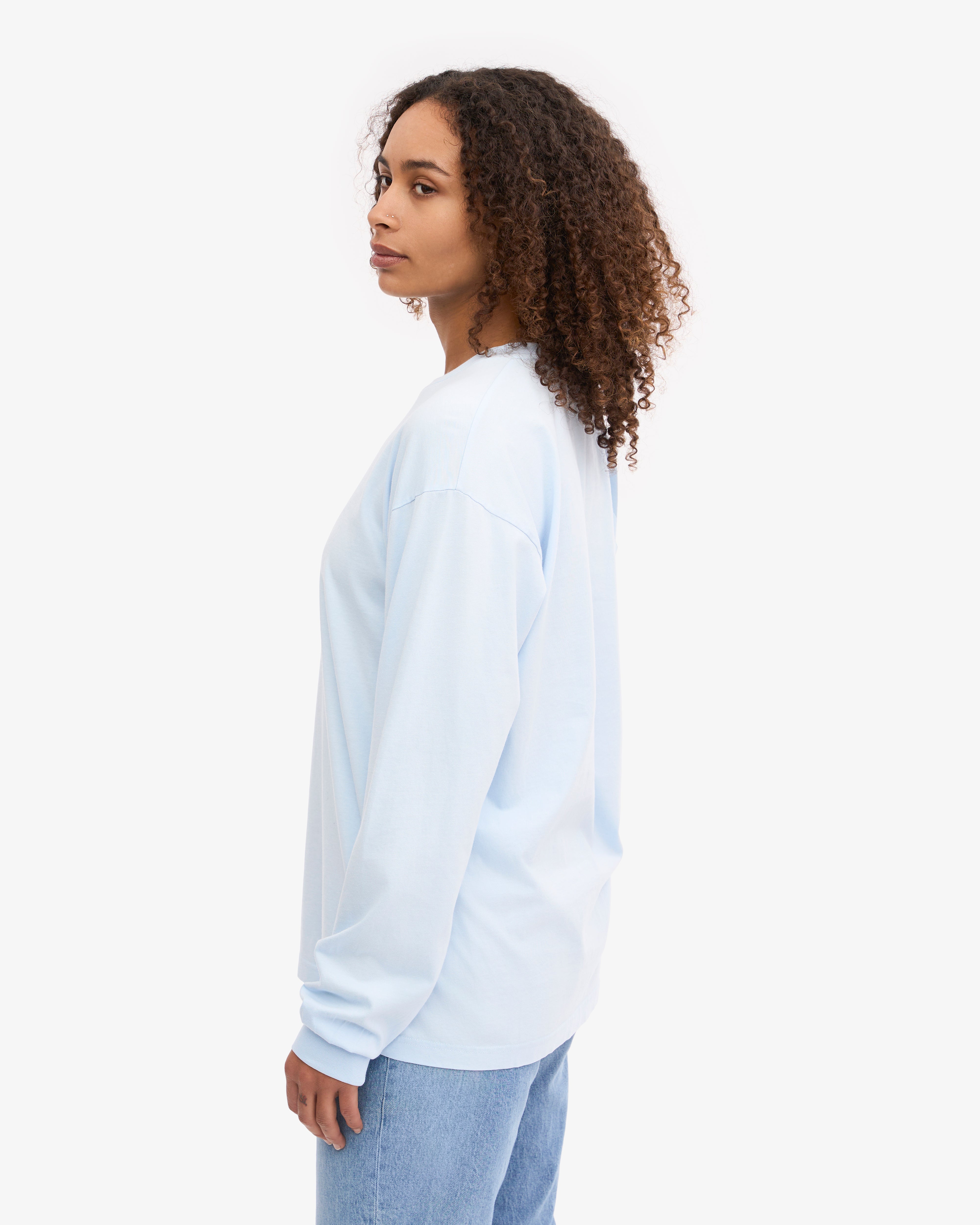 Oversized Organic Long Sleeve T-Shirt for Women - Soft Polar Blue Cotton Tee - Loose Fit Casual Shirt for Everyday Wear, Lounge & Street Style