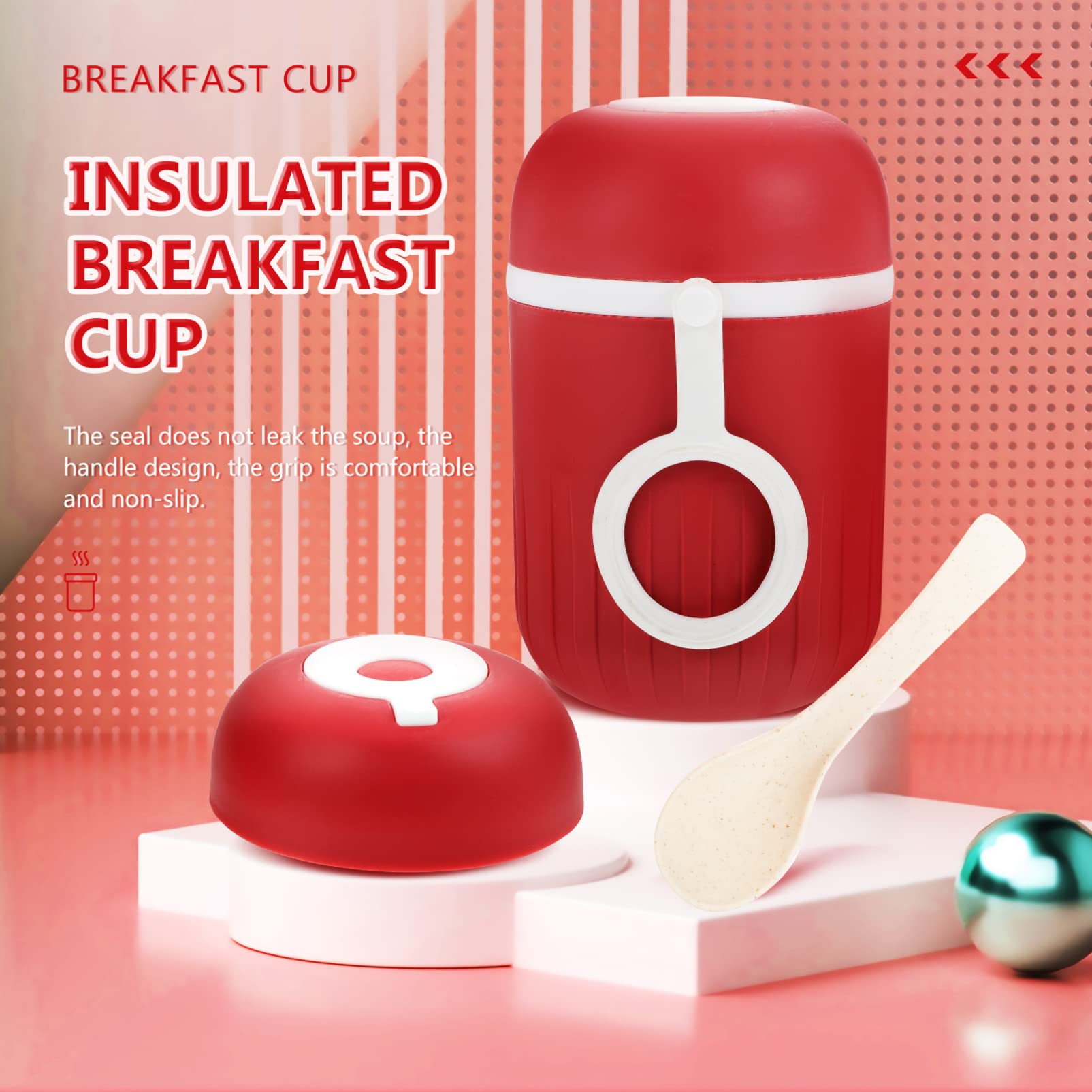 Hemoton 1 Set Insulated Travel Mug with Lid - 16oz Leak-Proof Coffee Tumbler, Hot/Cold Drink Cup for Breakfast Cereal, Soup, Milk - Perfect for Office, School, Camping & Commuting - BPA-Free Plastic Food Container