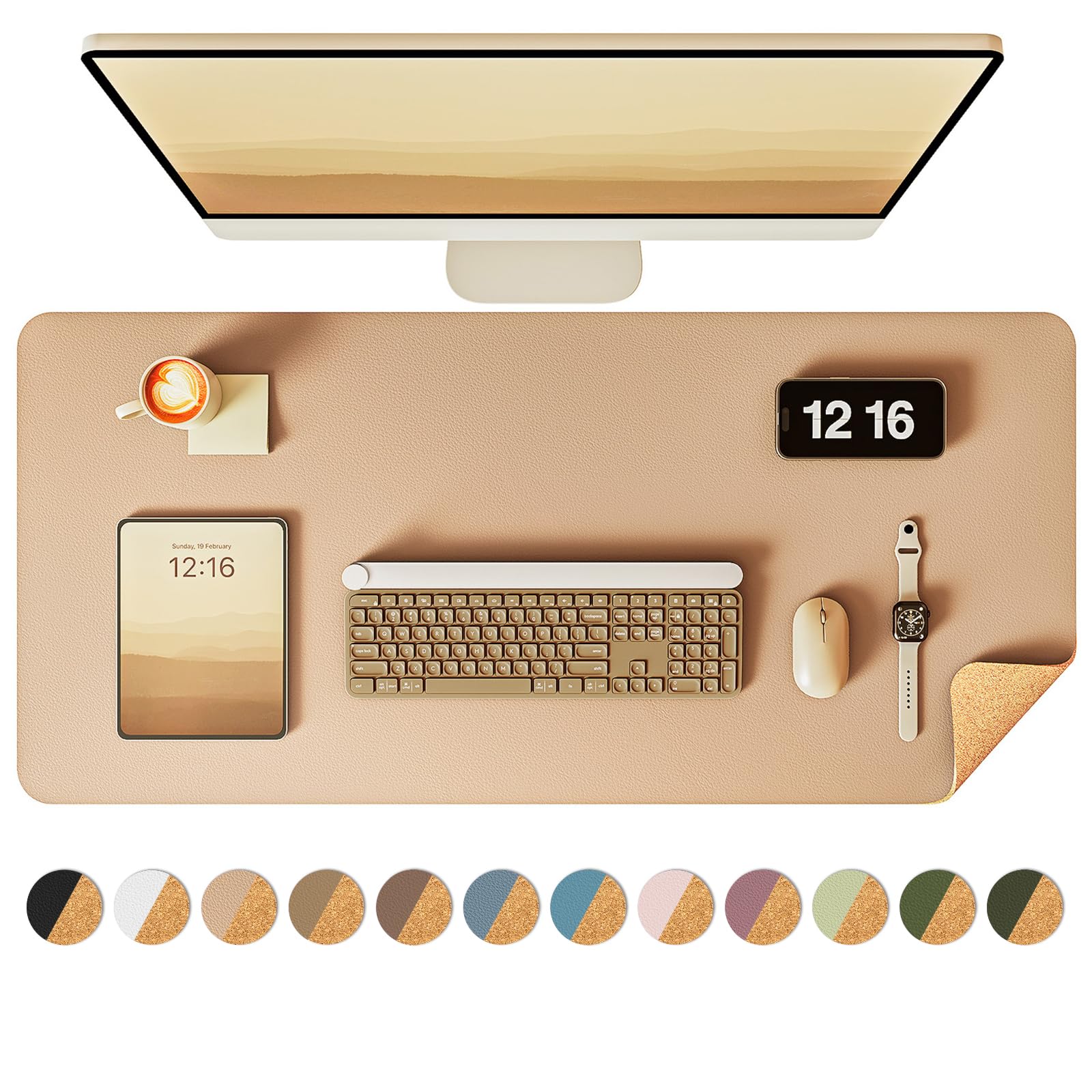 YSAGi Double-Sided Leather Desk Mat with Eco Cork Base - Large Waterproof Mouse Pad & Writing Surface for Office & Home (23.6