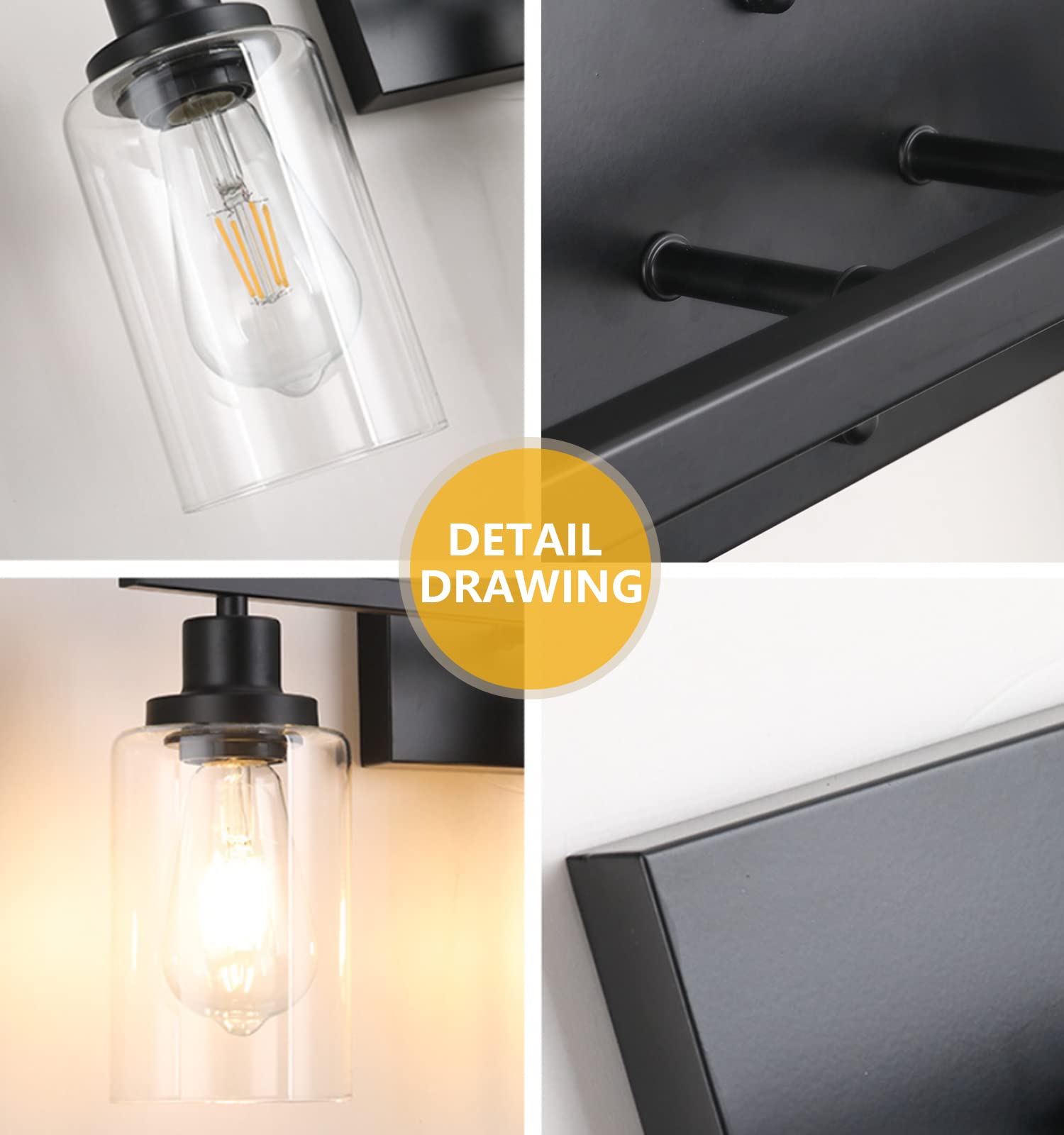 Modern Black 2-Light Bathroom Vanity Light with Glass Shade - Mirror Lighting for Bathroom & Bedroom