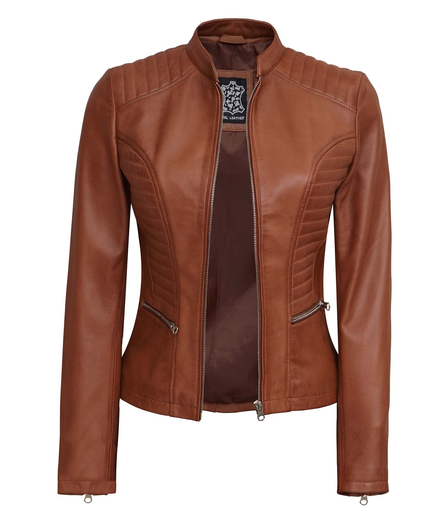 Genuine Leather Motorcycle Jacket for Women - Cafe Racer Style with Natural Grain & Stand Collar | Perfect for Riding, Biker Events & Casual Outfits