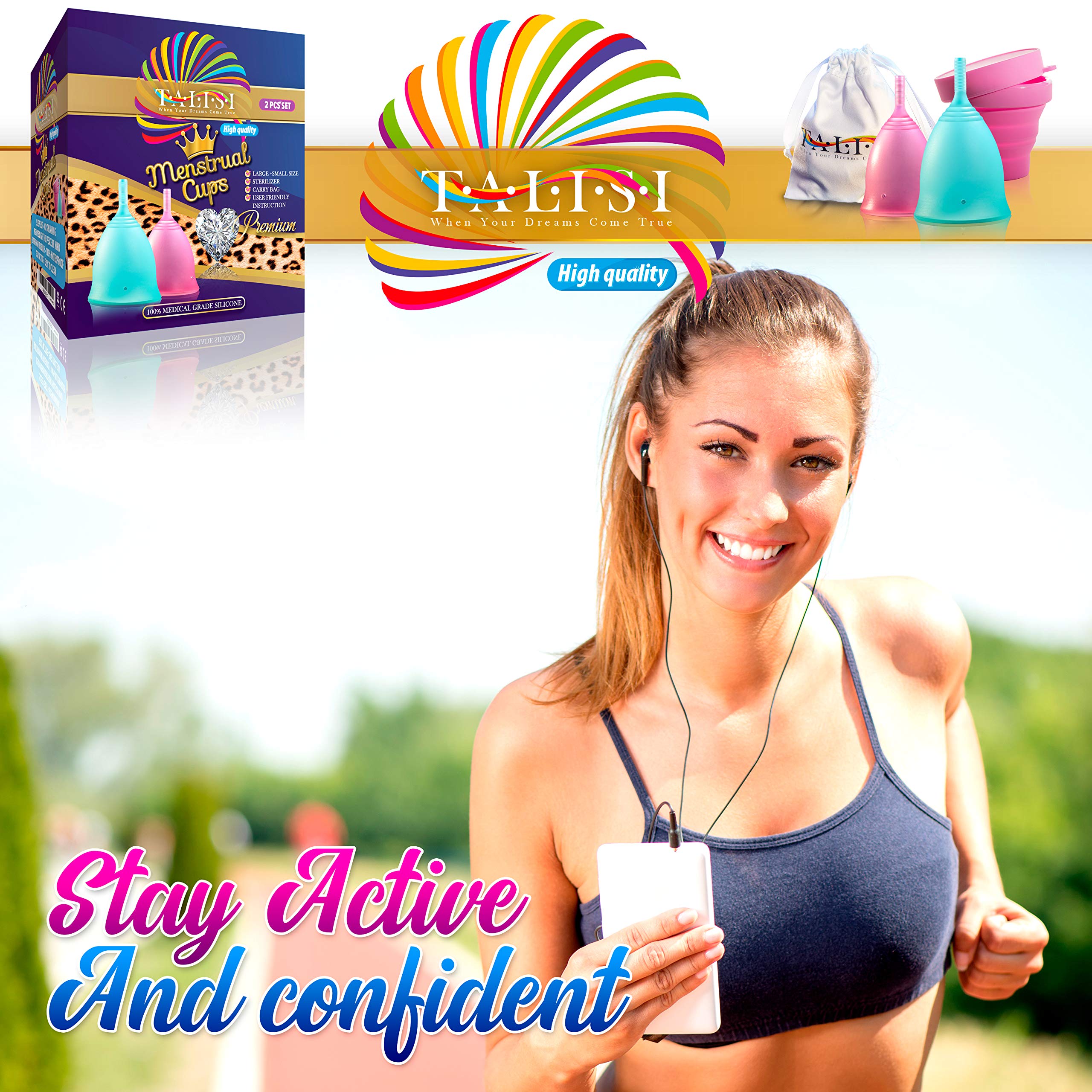 Talisi Reusable Menstrual Cups Set of 2 - Soft Flexible Period Cups for Women (Small & Large Size) | Includes Collapsible Sterilizer | Eco-Friendly Alternative to Tampons & Pads | Ideal for Regular & Heavy Flow | Perfect for Travel, Gym & Active Lifestyles
