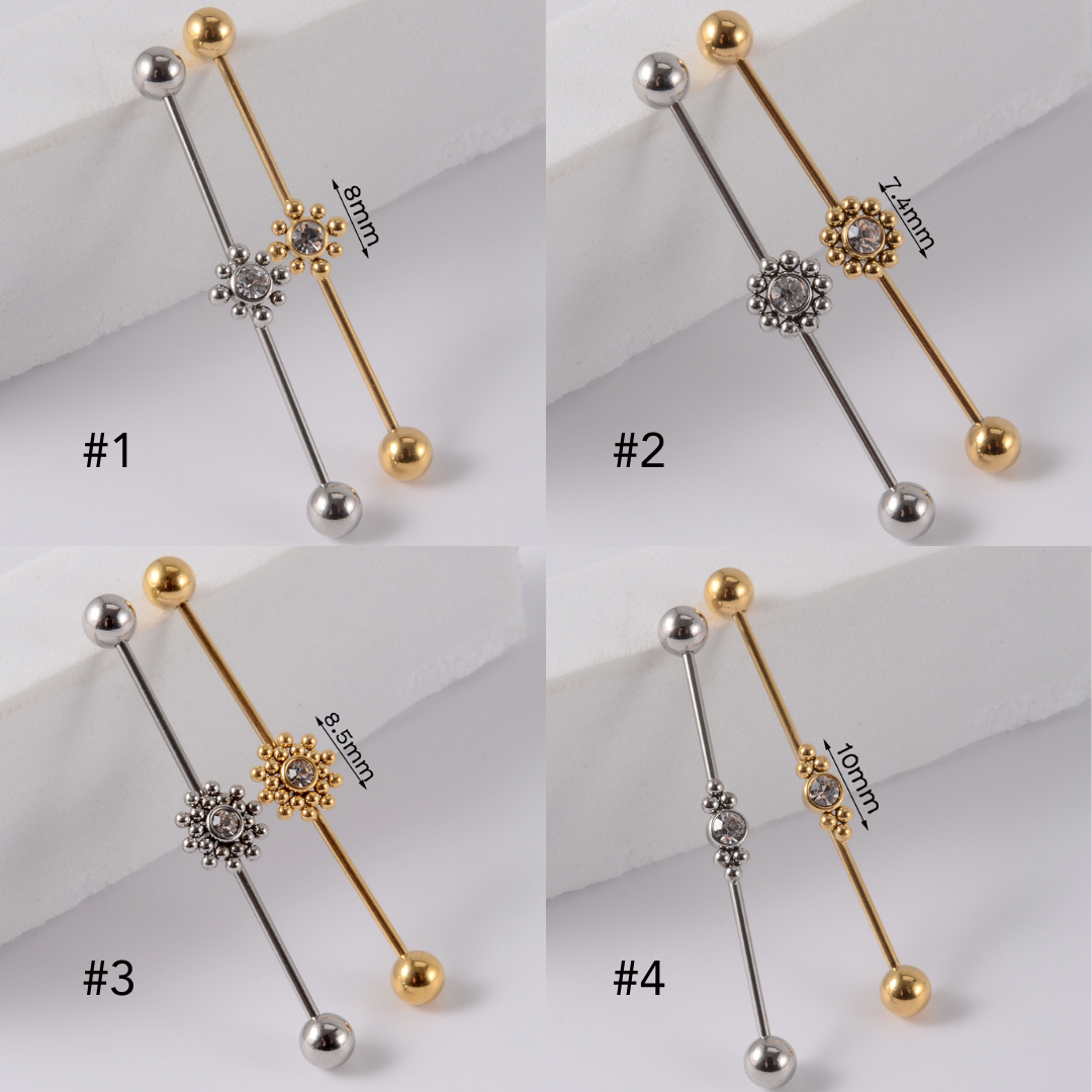 16G Gold & Silver Geometric Double Industrial Barbell Earring | DL2311 - Perfect for Cartilage Piercing, Helix, and Industrial Style Jewelry