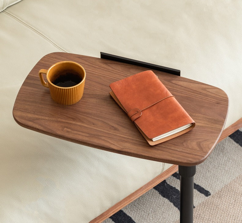 Premium Black Walnut Solid Wood Liftable Rotating Side Table - Adjustable Height End Table for Living Room, Bedroom & Office Use