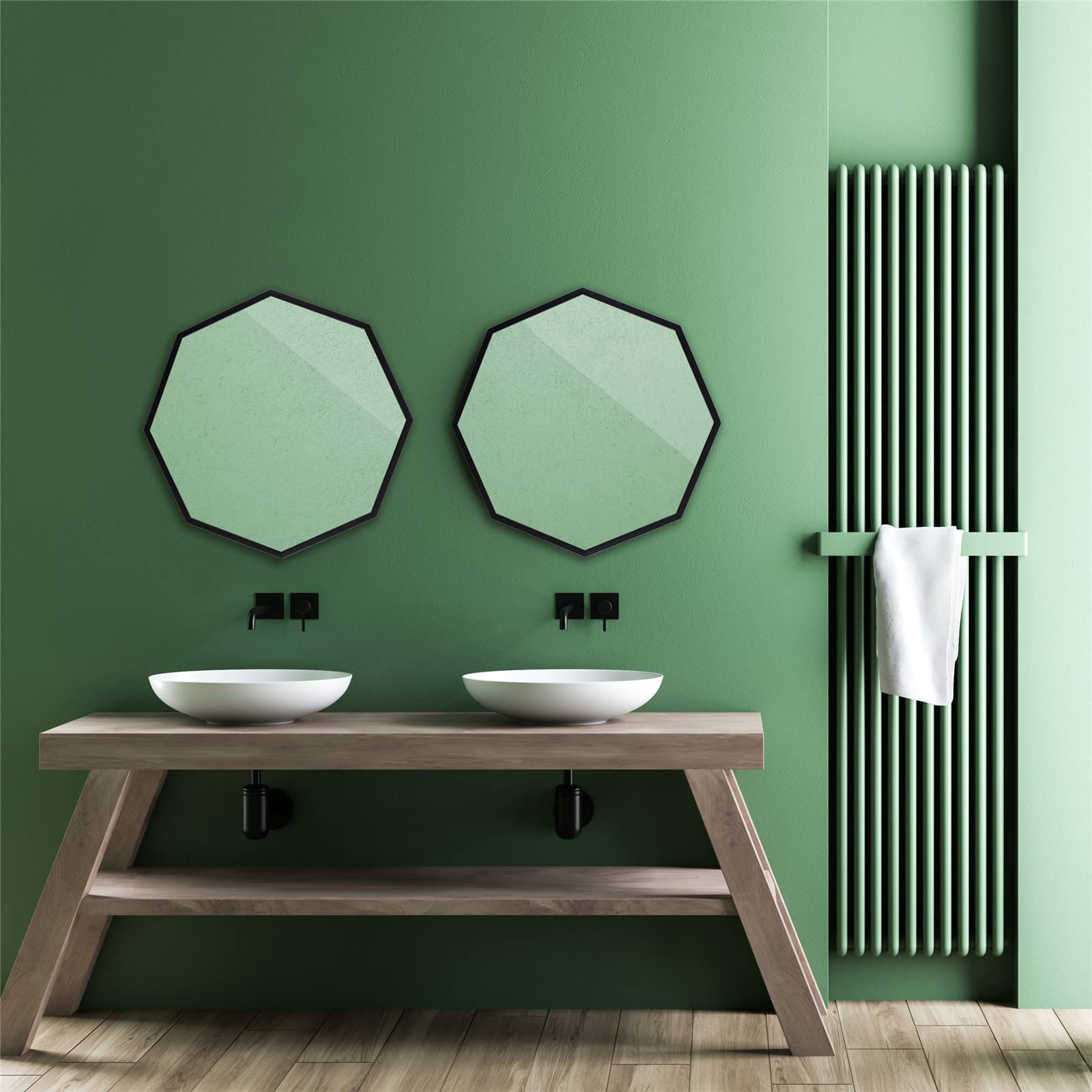 Black Metal Framed Bathroom Wall Mirror - 23.6x23.6 Inch Matte Black Vanity Mirror with Tempered Glass & Anti-Rust Coating, Horizontal or Vertical Hanging - Perfect for Bathroom, Bedroom, and Entryway Décor