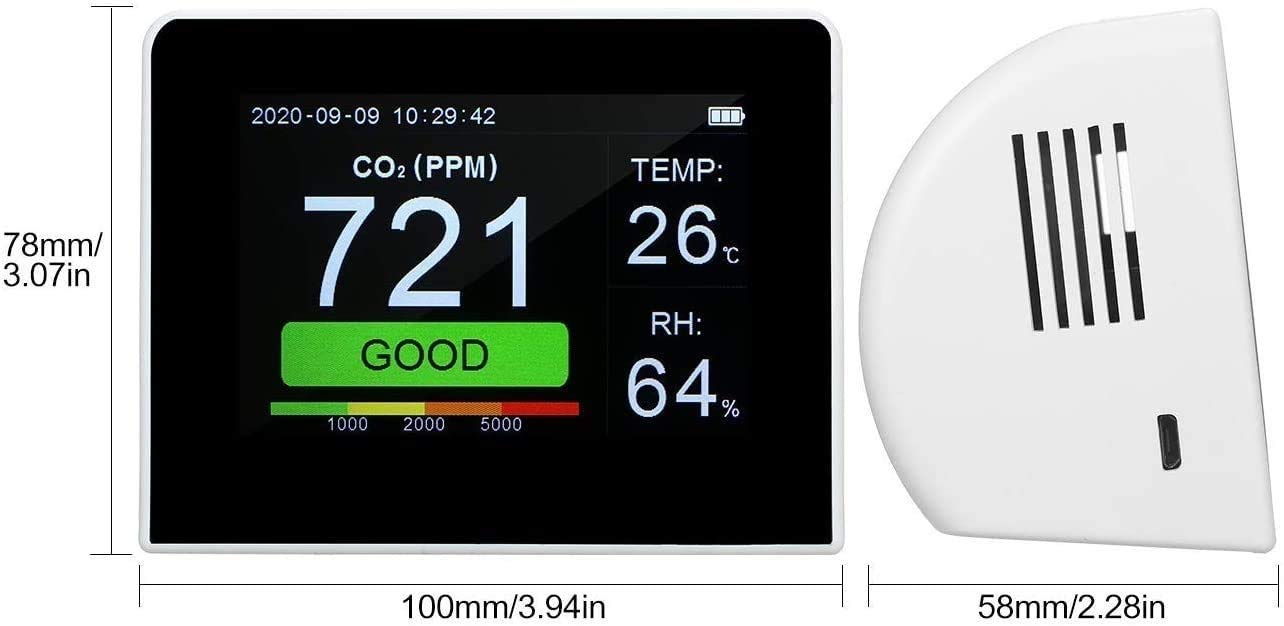 Air Quality Monitor for Indoor & Outdoor Use - CO2 Detector with Temperature & Humidity Sensor (0-9999ppm Range) | Ideal for Home, Office, Car & Travel | Improve Indoor Air Quality & Health