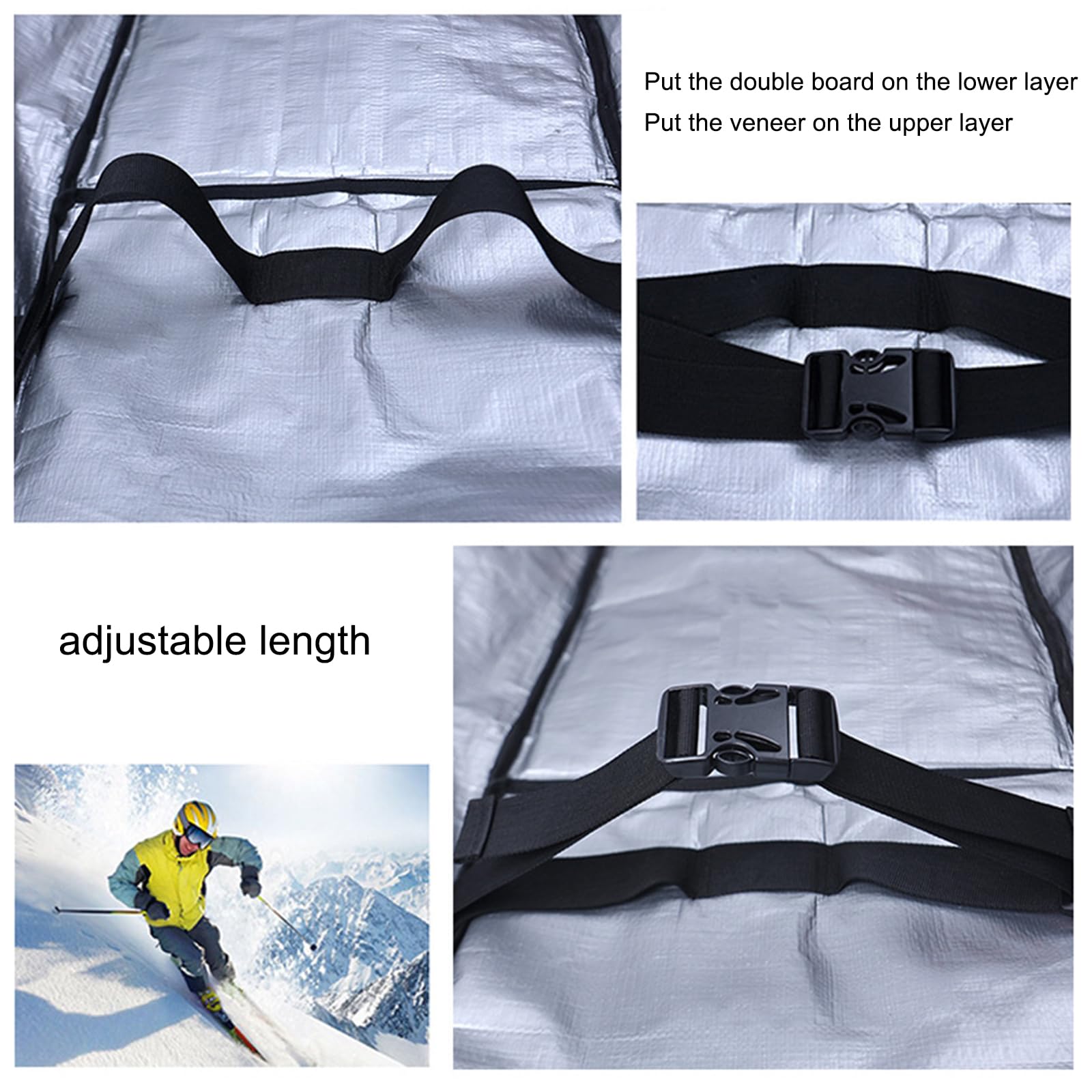 **Waterproof Rolling Double Ski & Snowboard Travel Bag with Wheels - 3 Storage Compartments for Easy Organization - Fits Skis & Snowboards Up to 165cm - Perfect for Air Travel, Mountain Trips & Gear Storage**