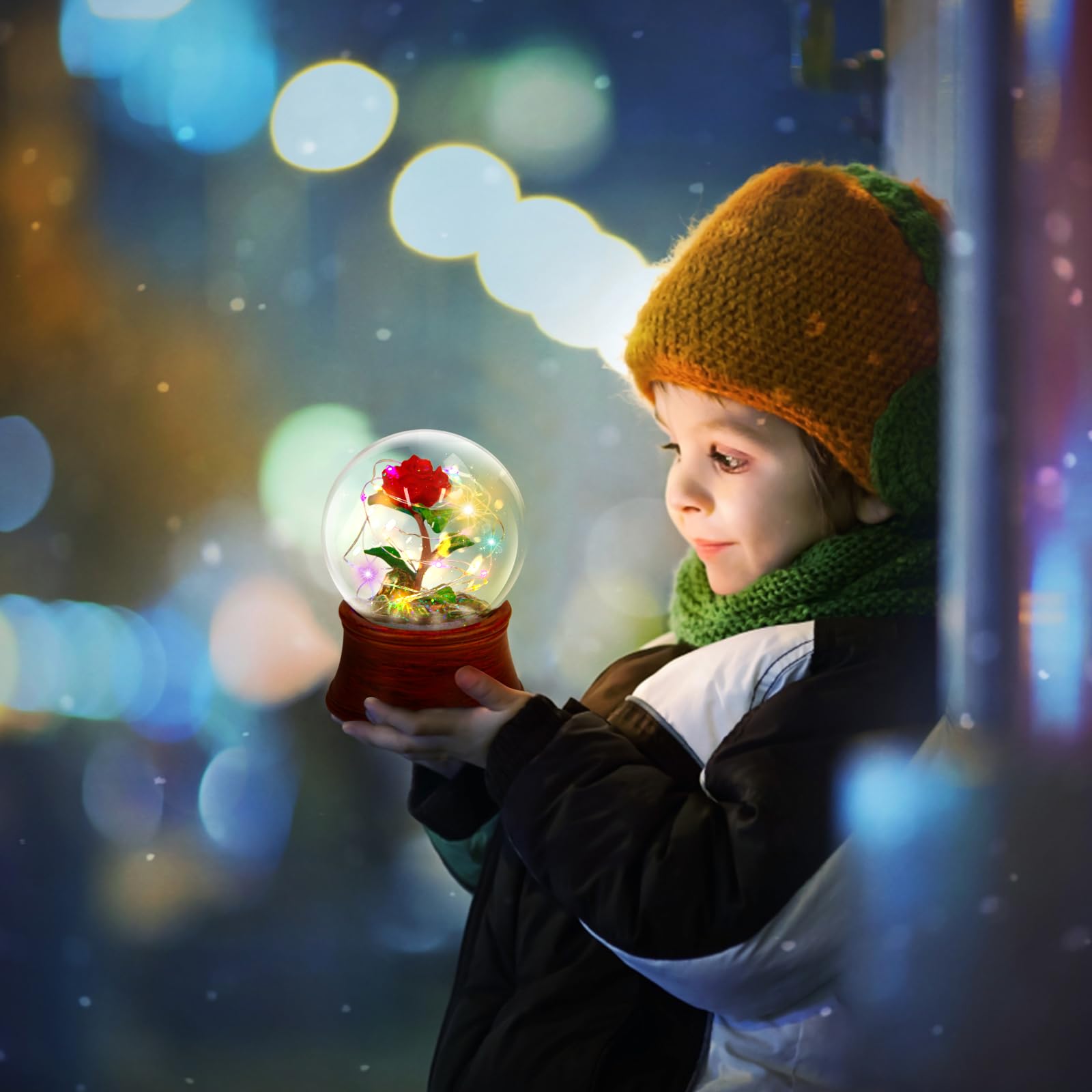 LED Light Up Rose Snow Globe Music Box with Preserved Red Flower - Romantic Water Globe Gift for Women, Girls (Mother's Day, Anniversary, Christmas) - Perfect for Bedroom Decor, Wedding Centerpiece & Valentine's Day Surprise